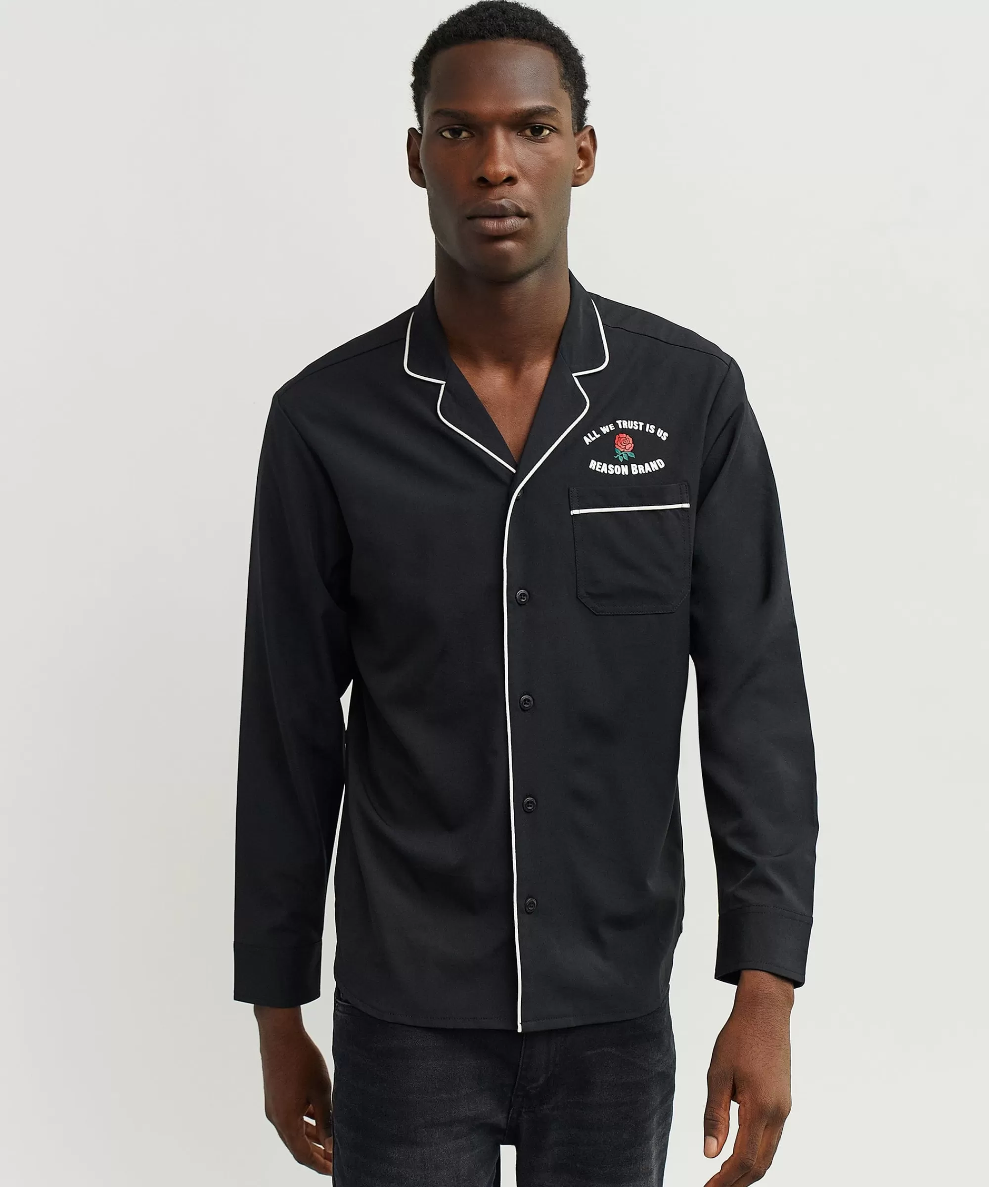 Store All We Trust Long Sleeve Woven Shirt - Black Button Downs