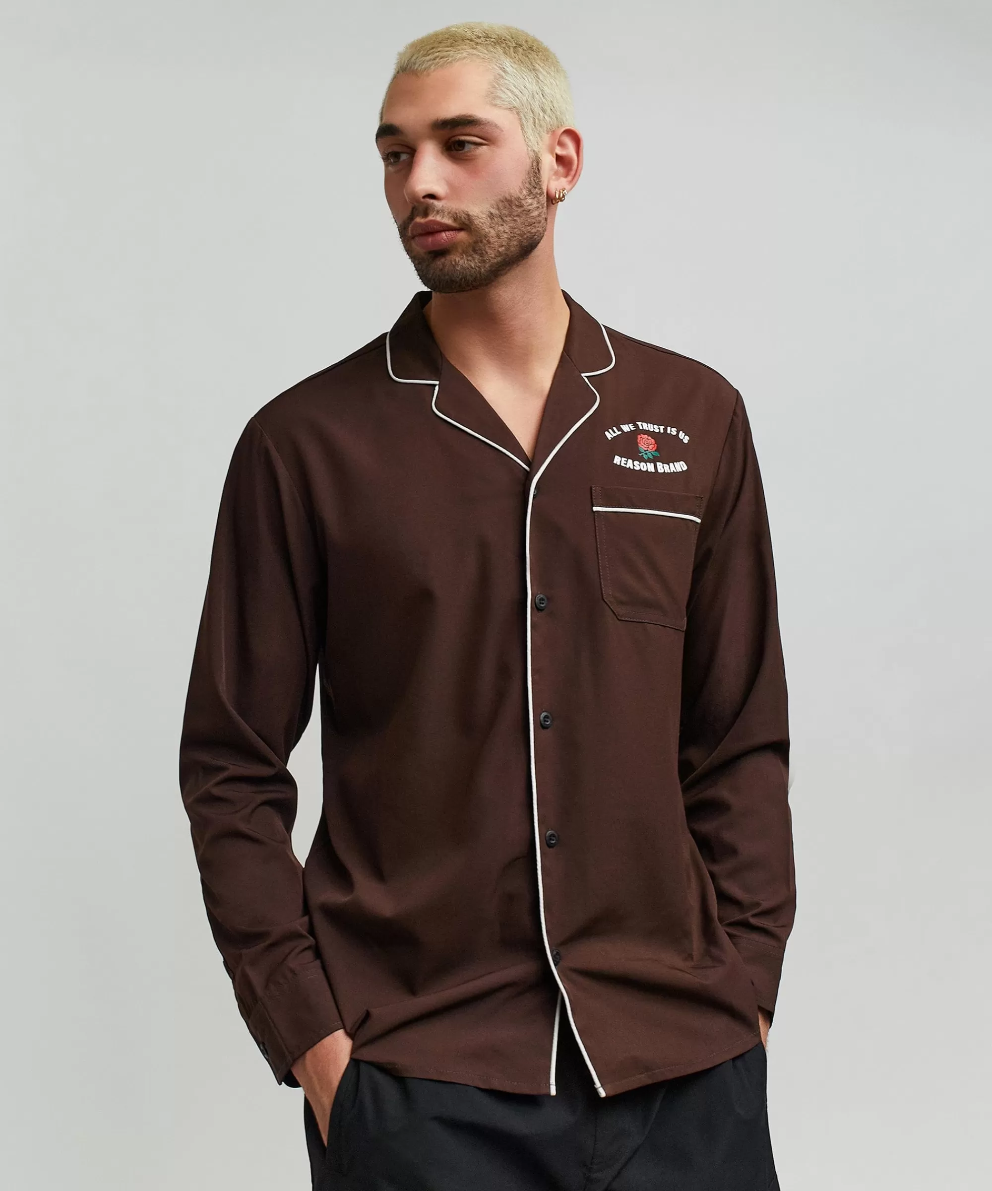 Fashion All We Trust Long Sleeve Woven Shirt - Brown Button Downs