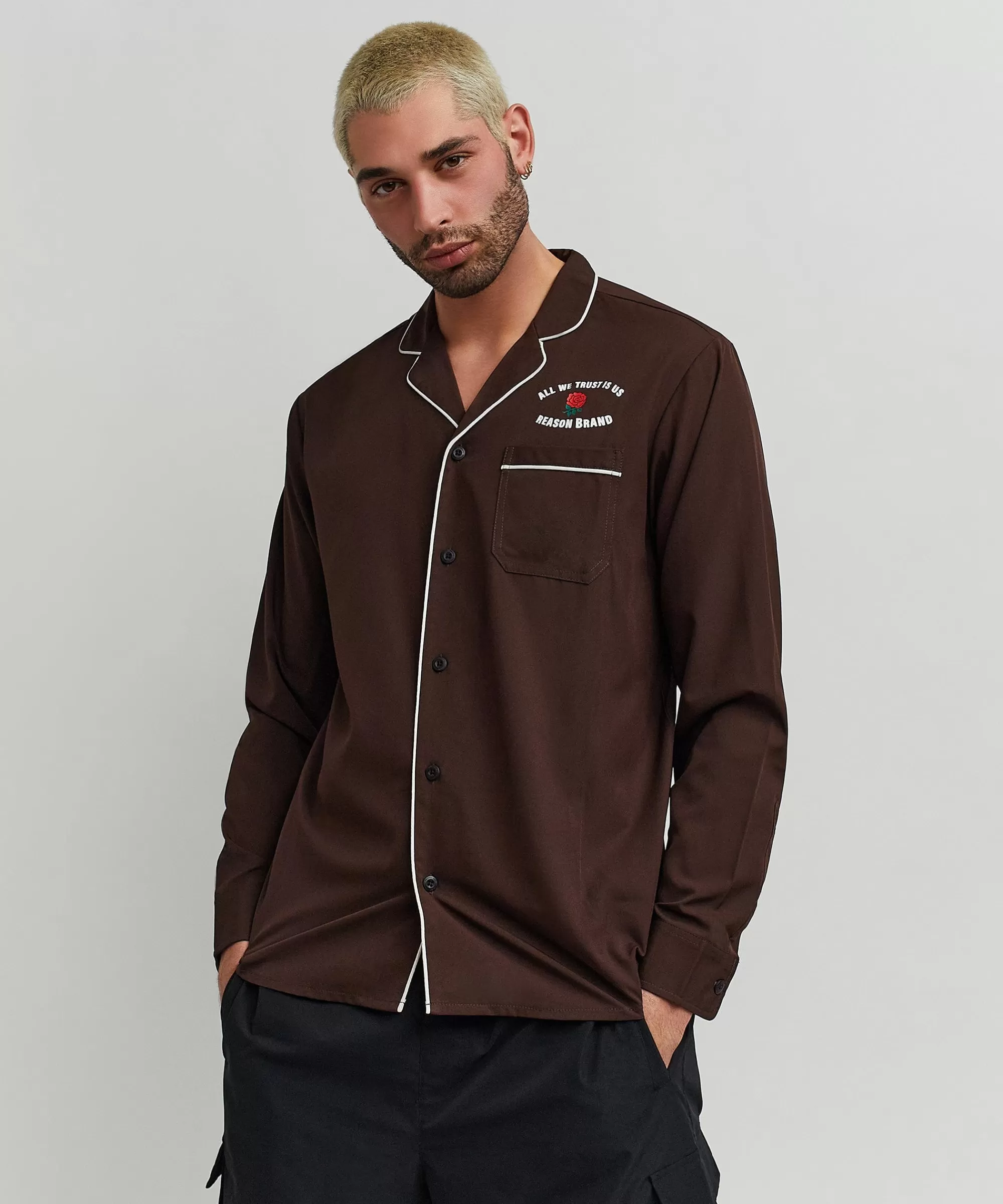 Fashion All We Trust Long Sleeve Woven Shirt - Brown Button Downs