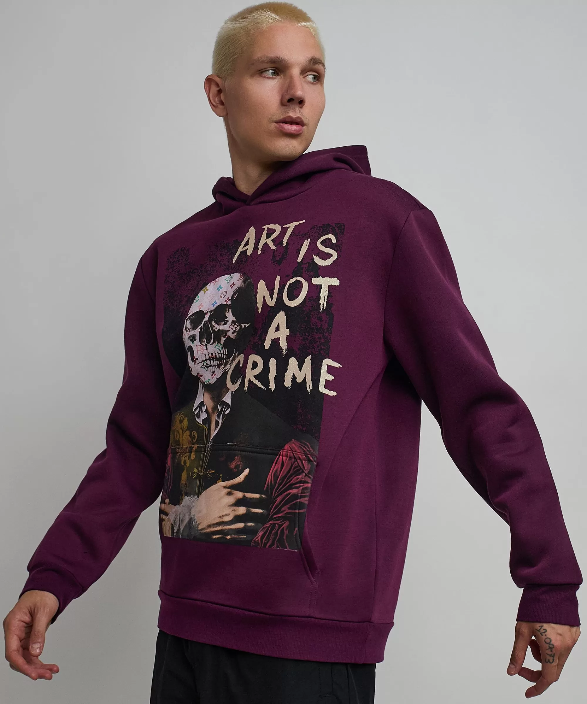 Cheap Art Is Not A Crime Graphic Print Hoodie - Burgundy Hoodies | Hoodies