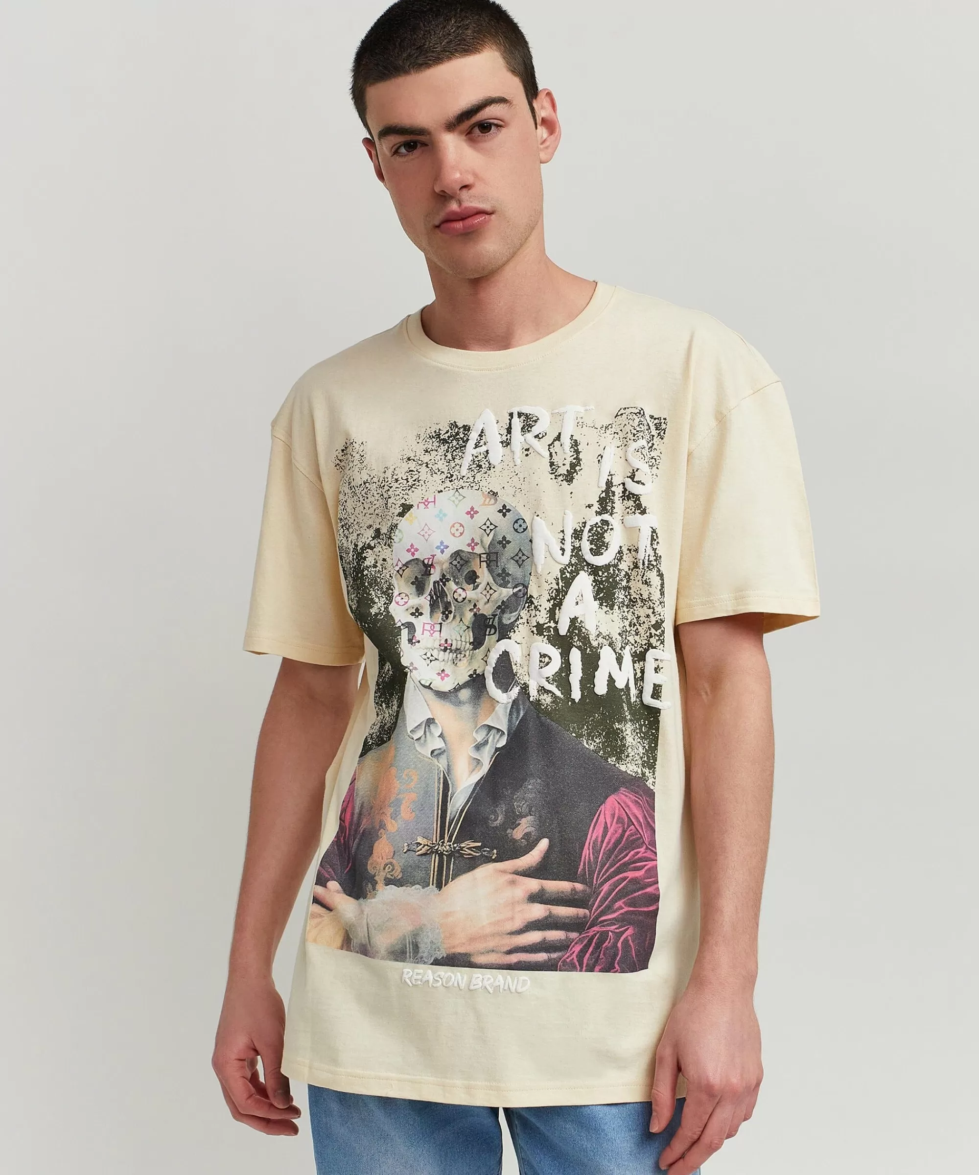 Hot Art Is Not A Crime Short Sleeve Graphic Print Tee - Khaki Graphic Tees