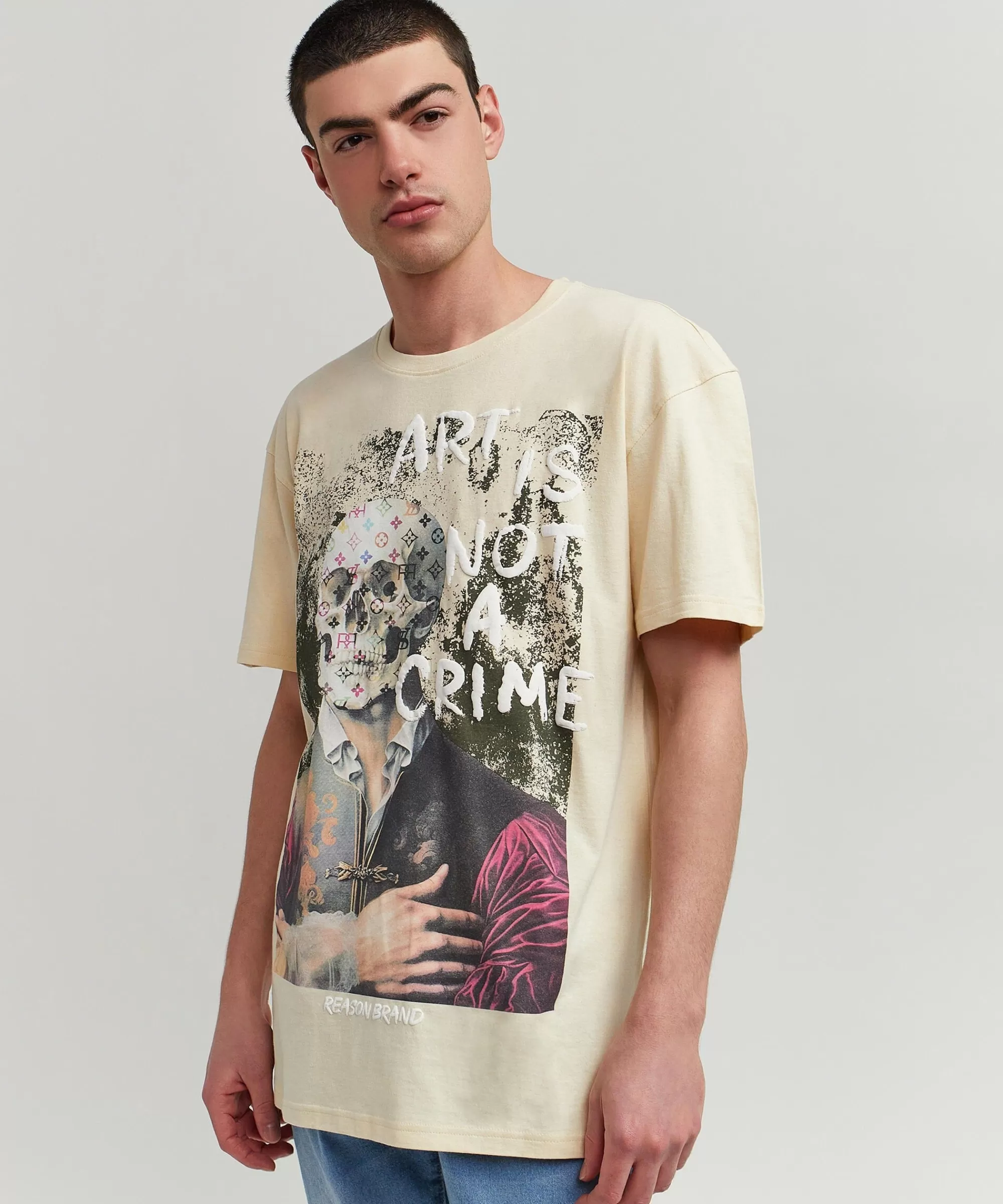Hot Art Is Not A Crime Short Sleeve Graphic Print Tee - Khaki Graphic Tees