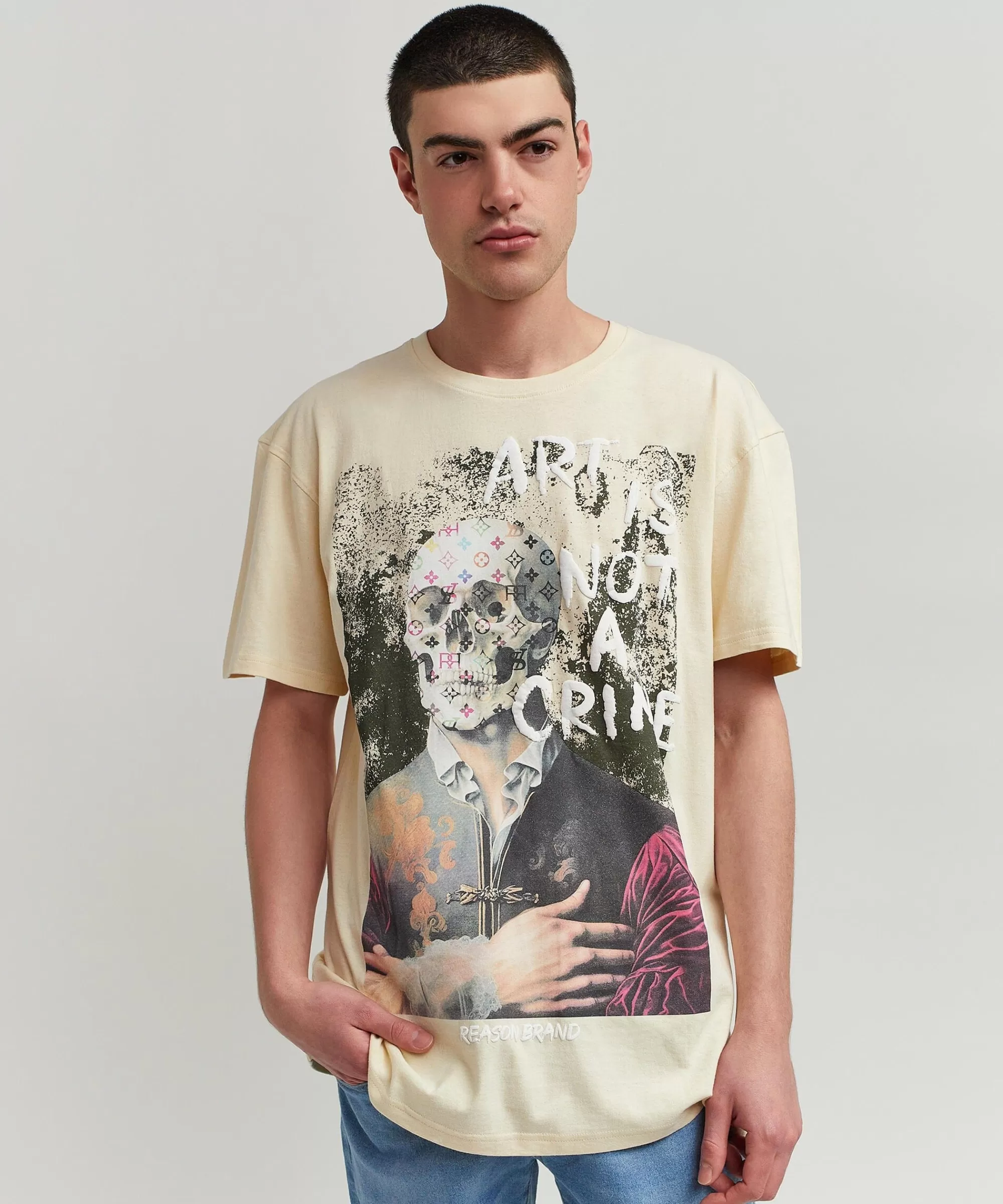 Hot Art Is Not A Crime Short Sleeve Graphic Print Tee - Khaki Graphic Tees