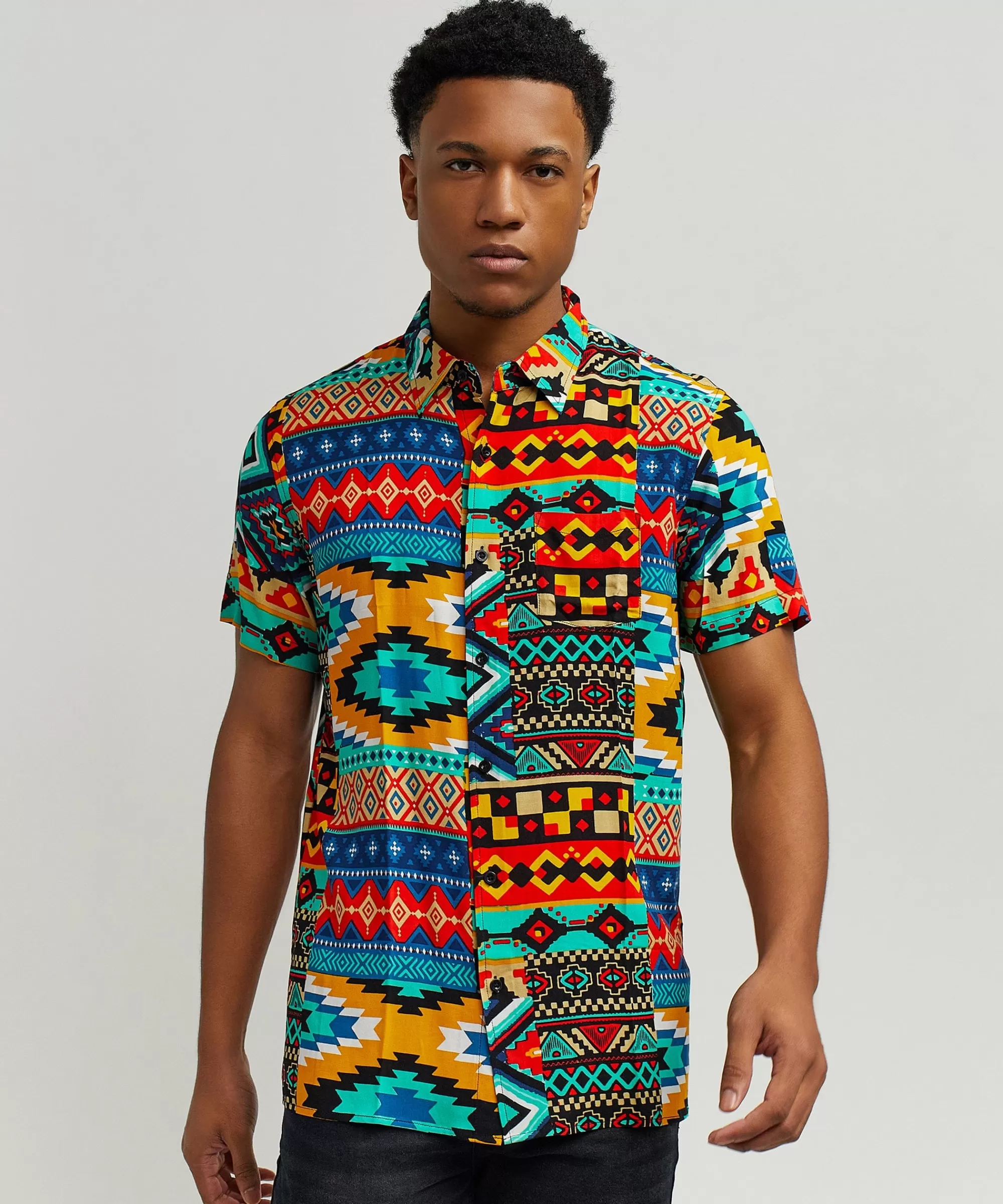 Clearance Aztec Print Short Sleeve Shirt Button Downs