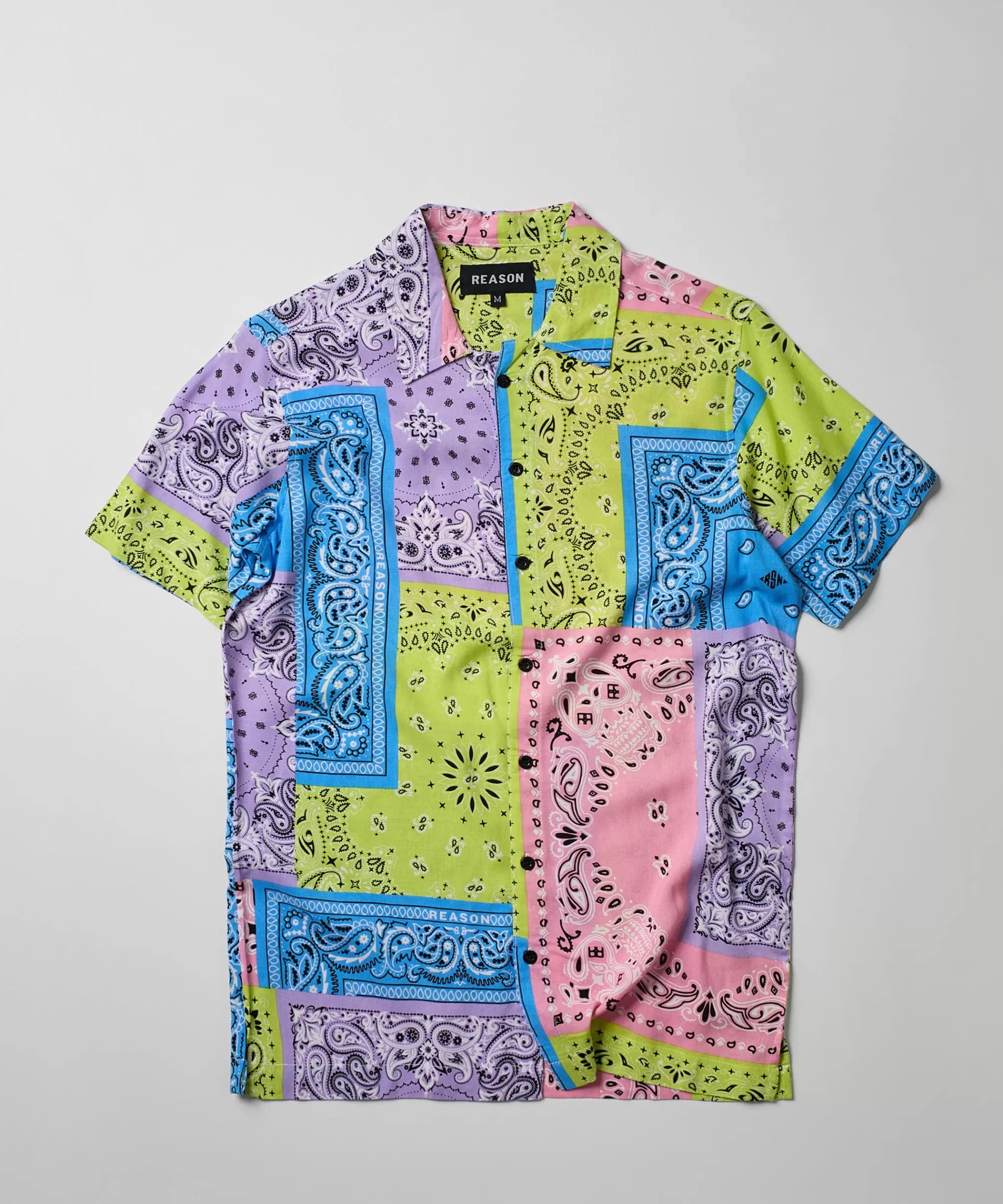 Fashion Bandana Paisley Allover Print Short Sleeve Shirt Button Downs