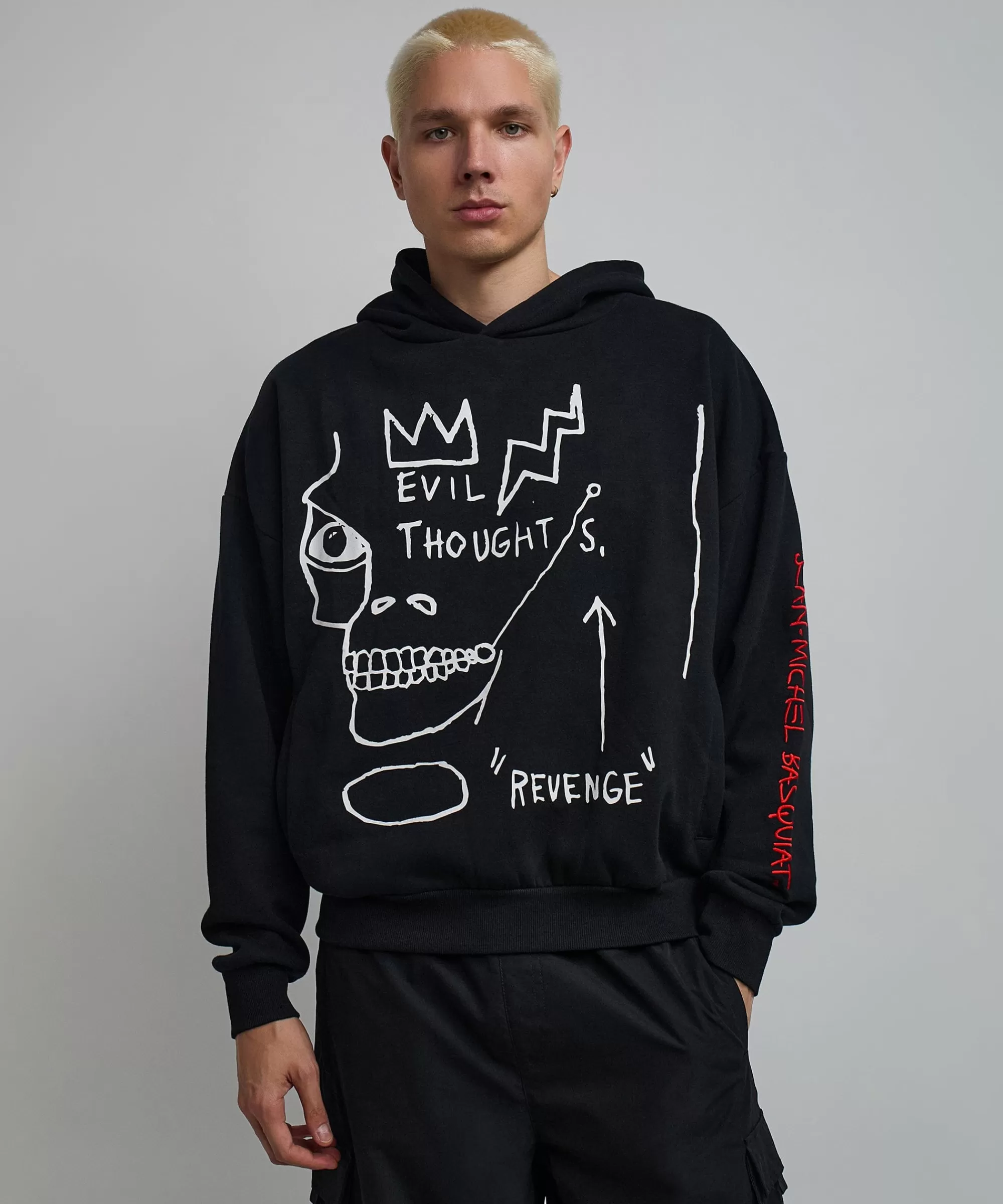 Fashion Basquiat™ Evil Thoughts Embroidered Hoodie - Black Hoodies | Hoodies