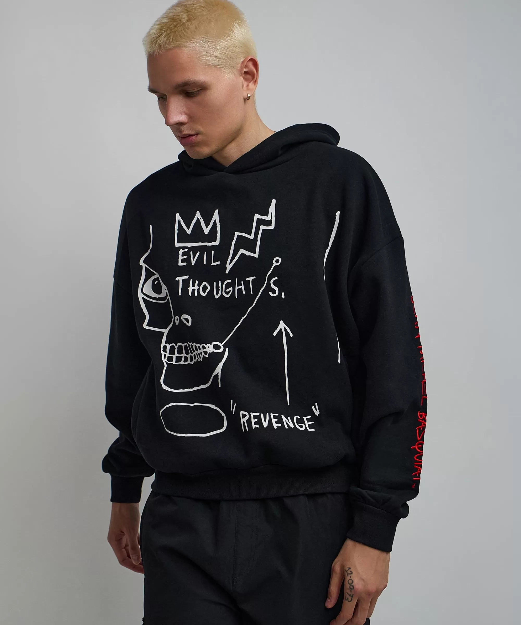 Fashion Basquiat™ Evil Thoughts Embroidered Hoodie - Black Hoodies | Hoodies