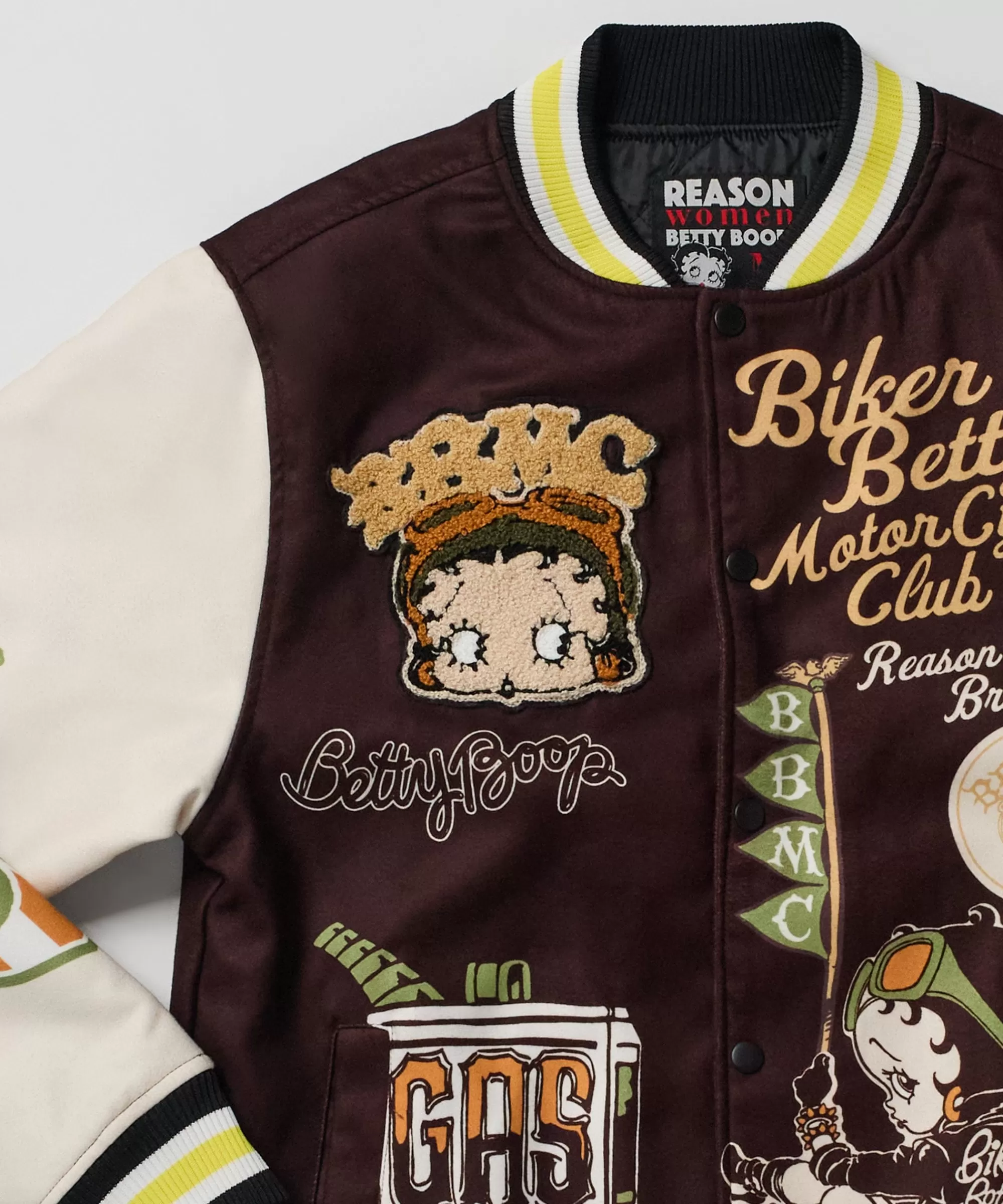 Best Sale Betty Boop Varsity Jacket - Brown Varsity Jackets