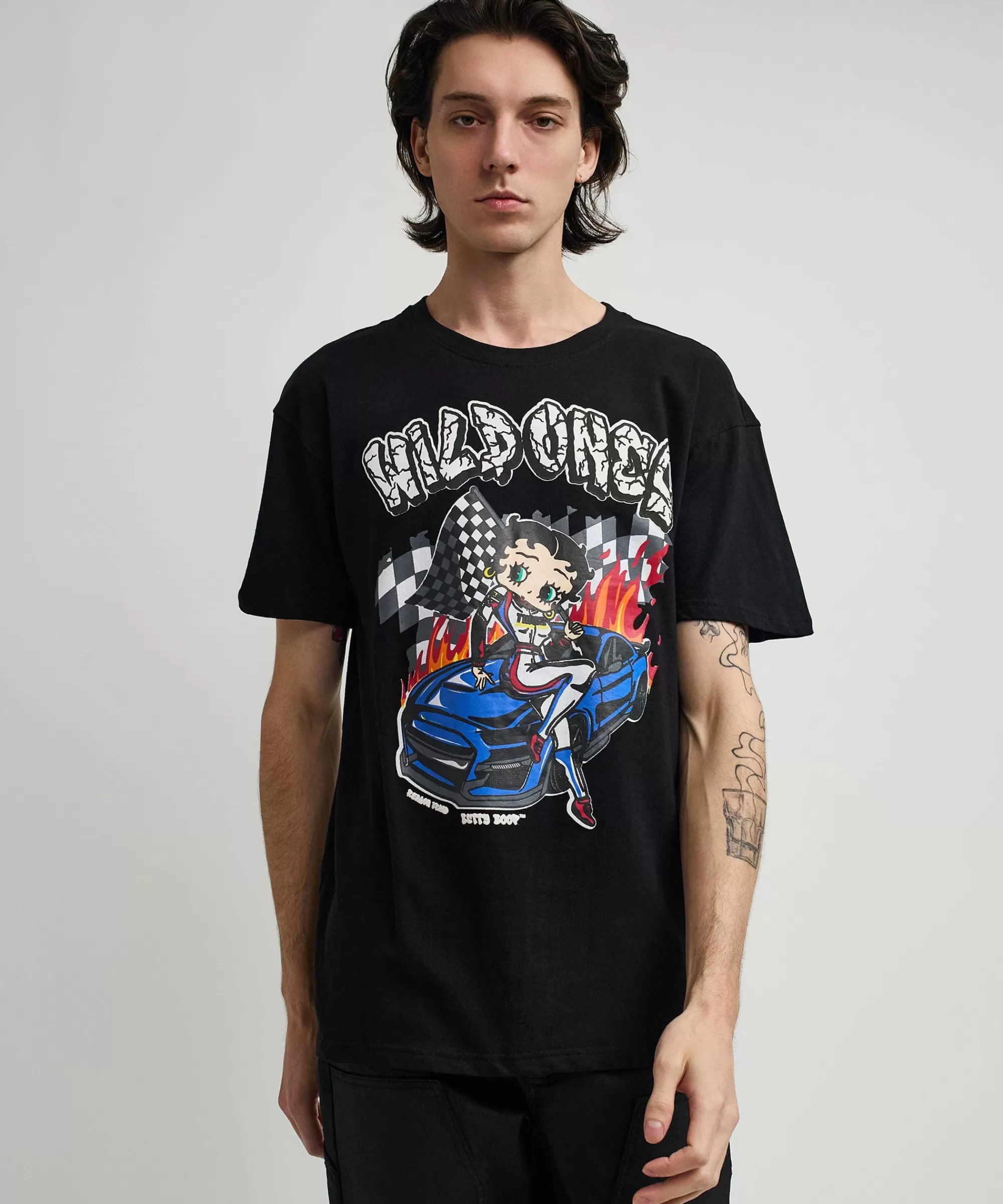Best Sale Betty Boop Wild Ones Print Short Sleeve Tee - Black Graphic Tees
