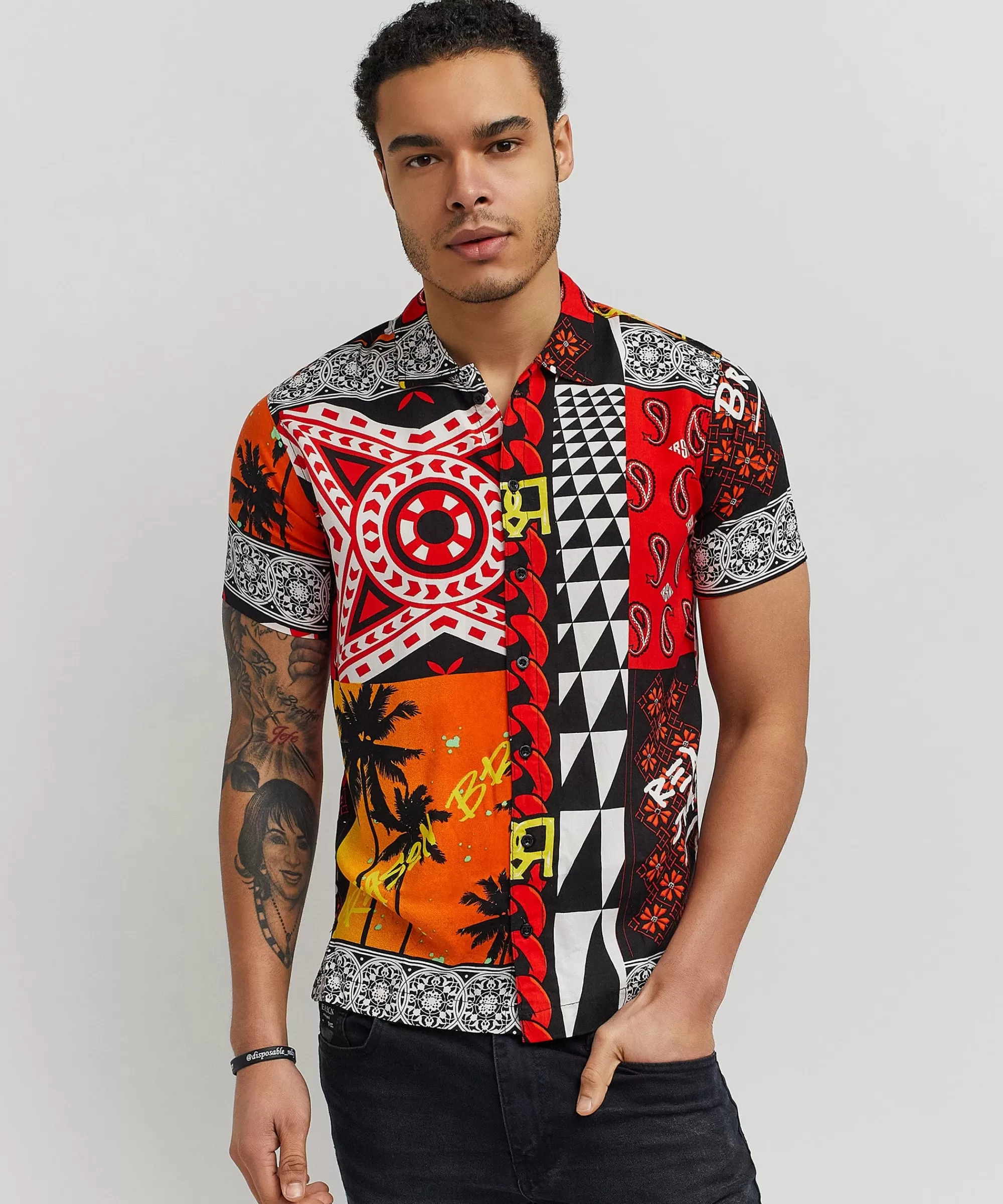 Best Blaze Geometric Allover Print Short Sleeve Shirt Button Downs