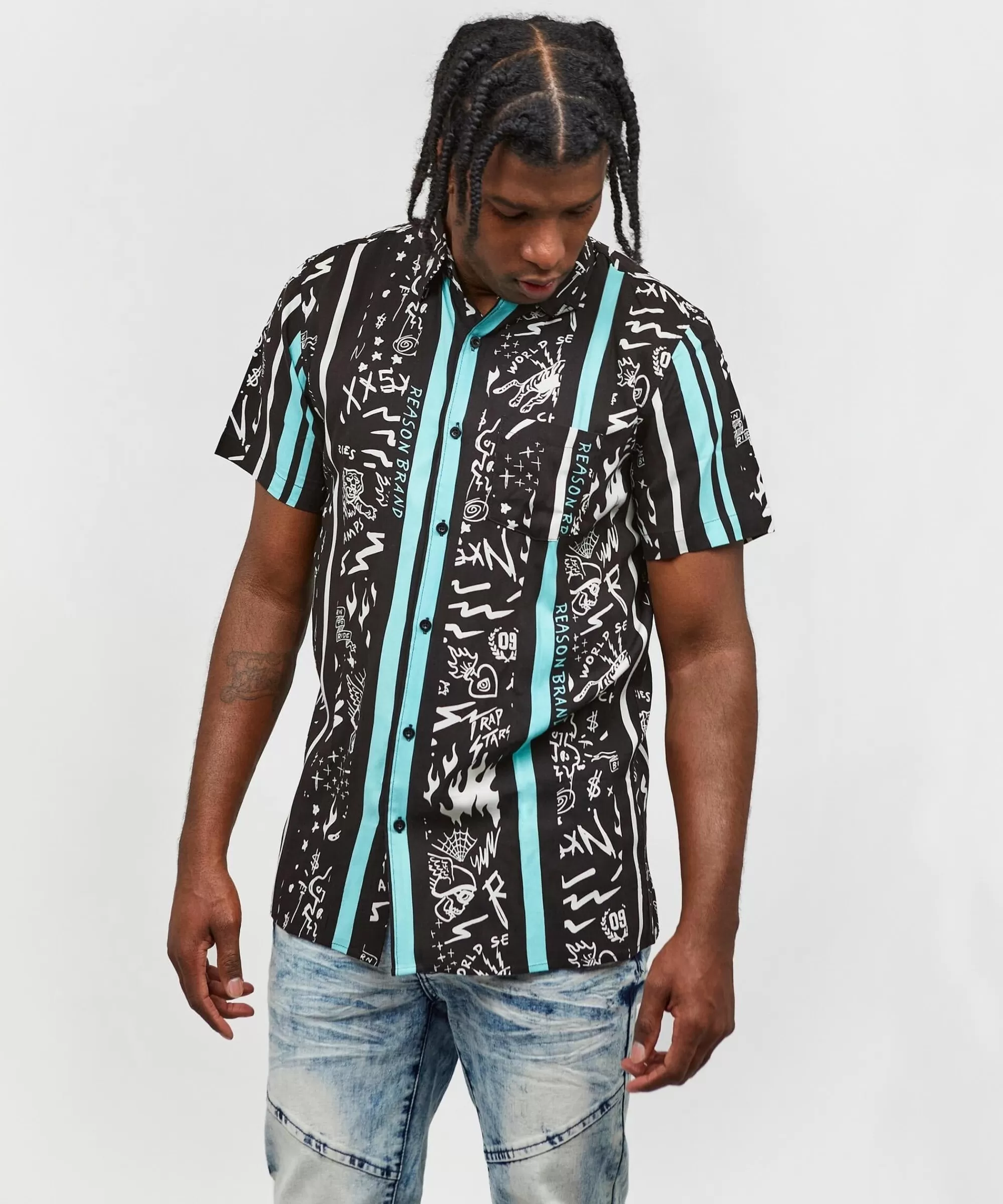 Cheap Blurry Allover Print Short Sleeve Shirt Button Downs