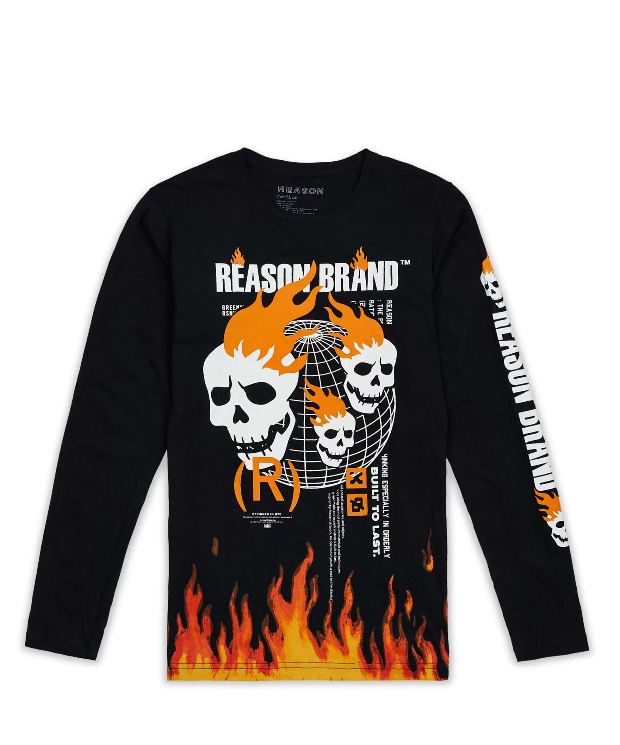 Shop Brad Skull Flame Placement Print Long Sleeve Tee Long Sleeve Tees | Graphic Tees