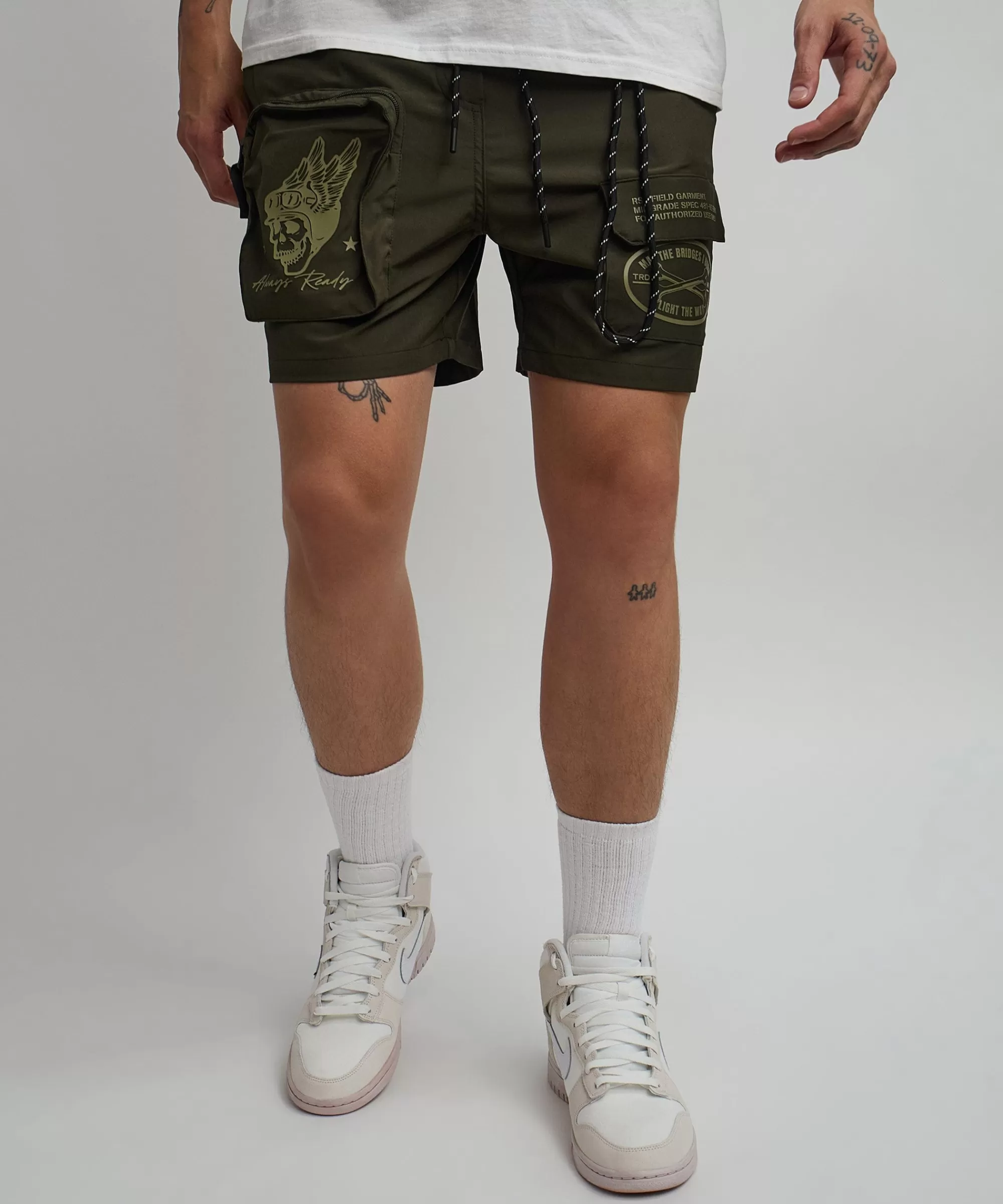 Sale Bridges Utility Cargo Stretch Tech Nylon Shorts - Green Shop All Bottoms | Shorts