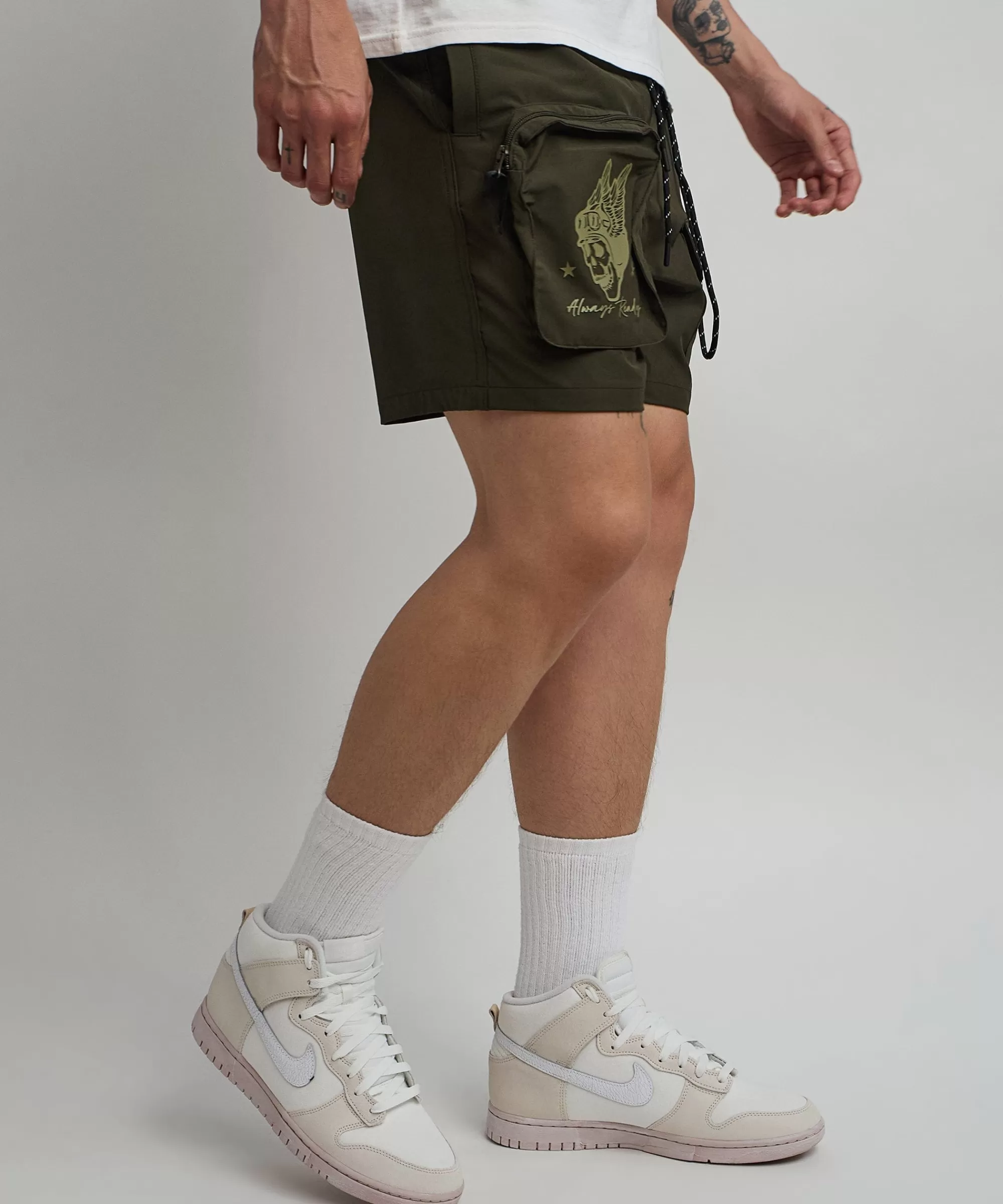 Sale Bridges Utility Cargo Stretch Tech Nylon Shorts - Green Shop All Bottoms | Shorts