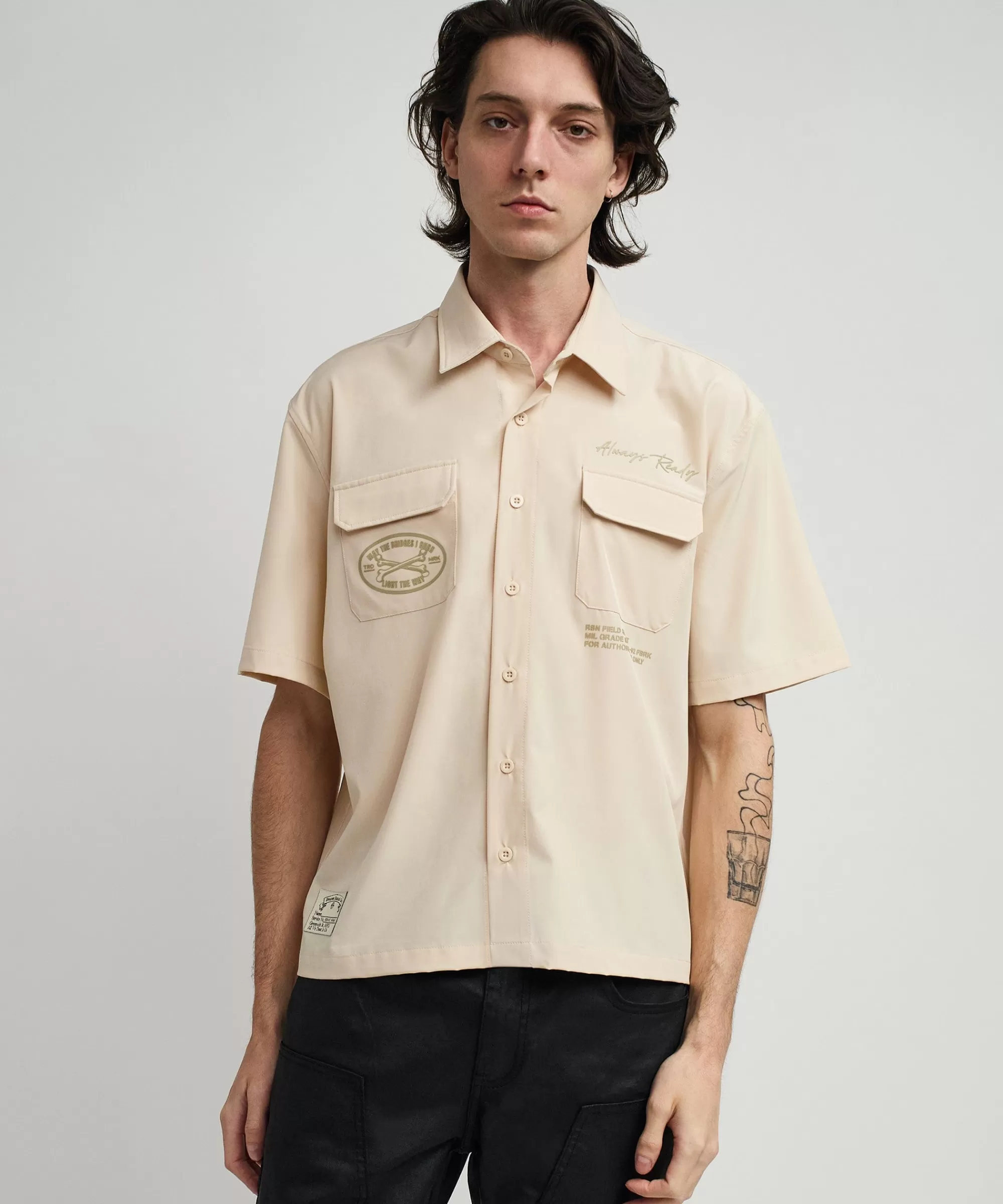 Best Sale Bridges Utility Stretch Tech Cargo Short Sleeve Shirt - Cream Button Downs