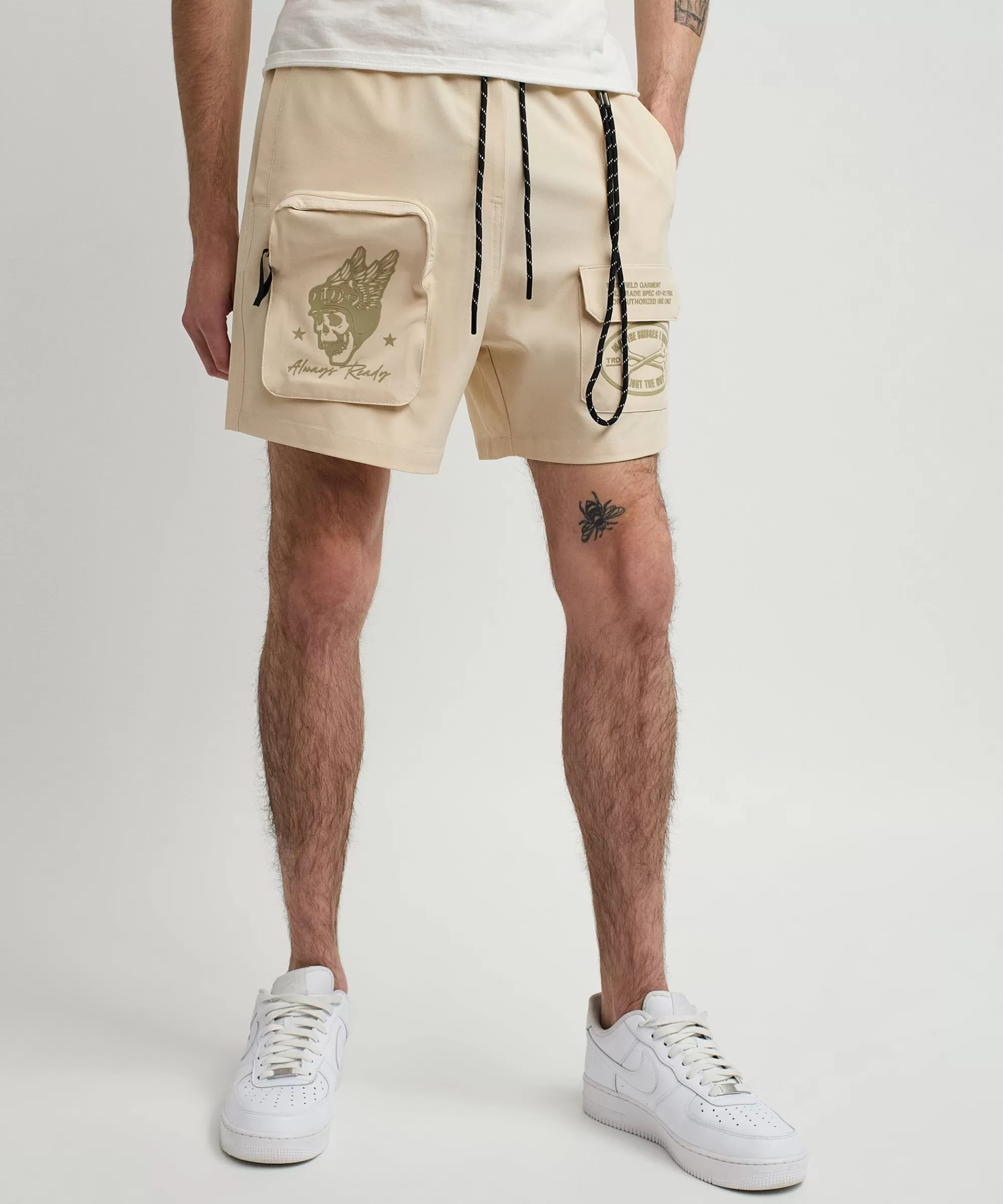 Sale Bridges Utility Stretch Tech Nylon Cargo Shorts - Cream Shop All Bottoms | Shorts