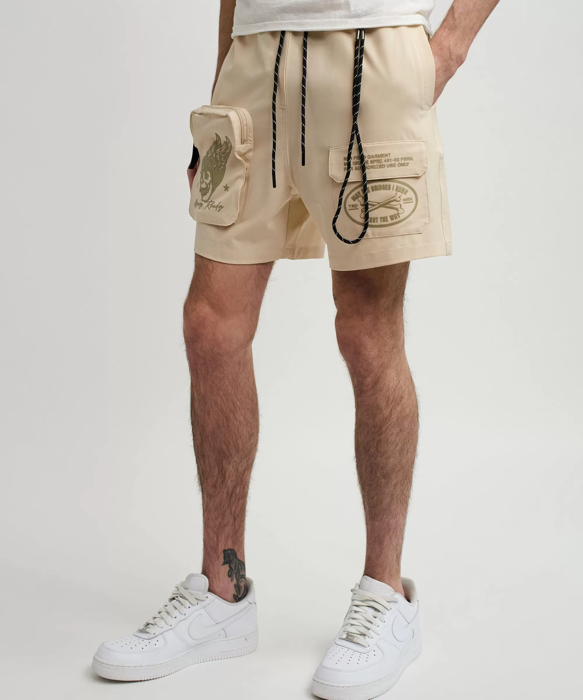 Sale Bridges Utility Stretch Tech Nylon Cargo Shorts - Cream Shop All Bottoms | Shorts