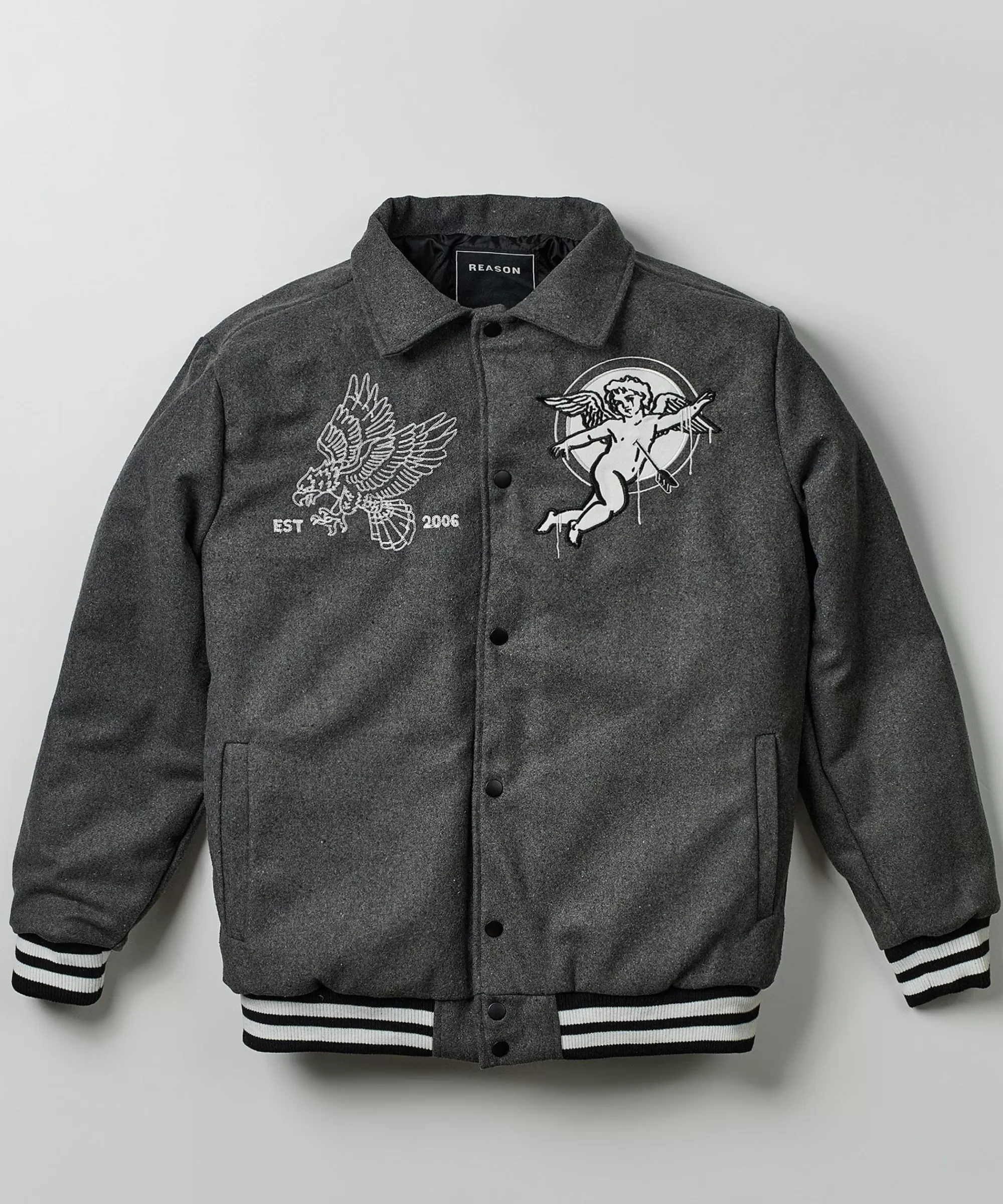 Outlet Cherub Varsity Jacket - Grey Varsity Jackets