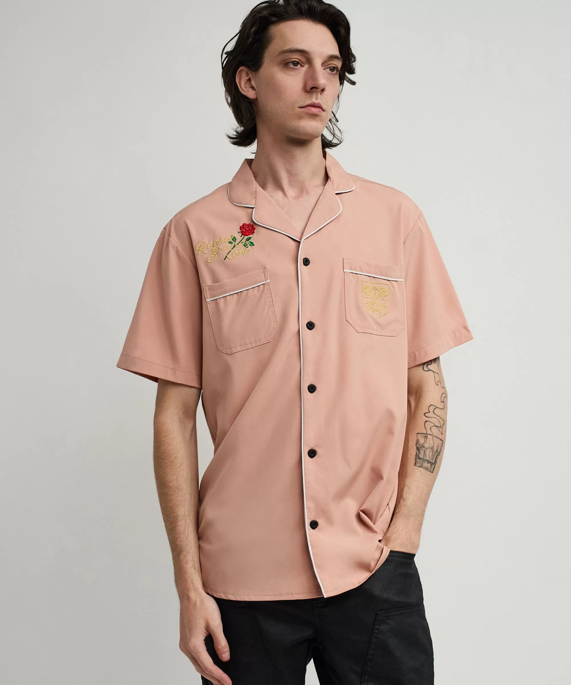 Clearance Clubmaster Short Sleeve Embroidered Button Down Shirt - Sand Button Downs