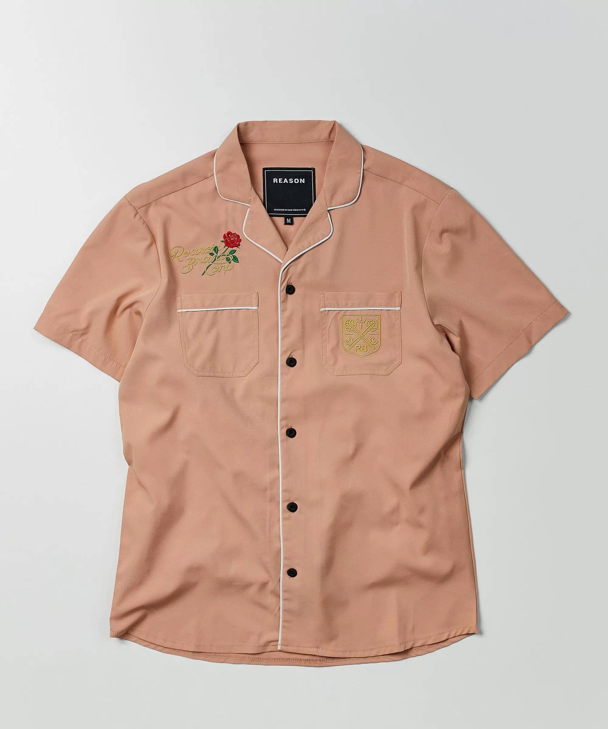 Clearance Clubmaster Short Sleeve Embroidered Button Down Shirt - Sand Button Downs