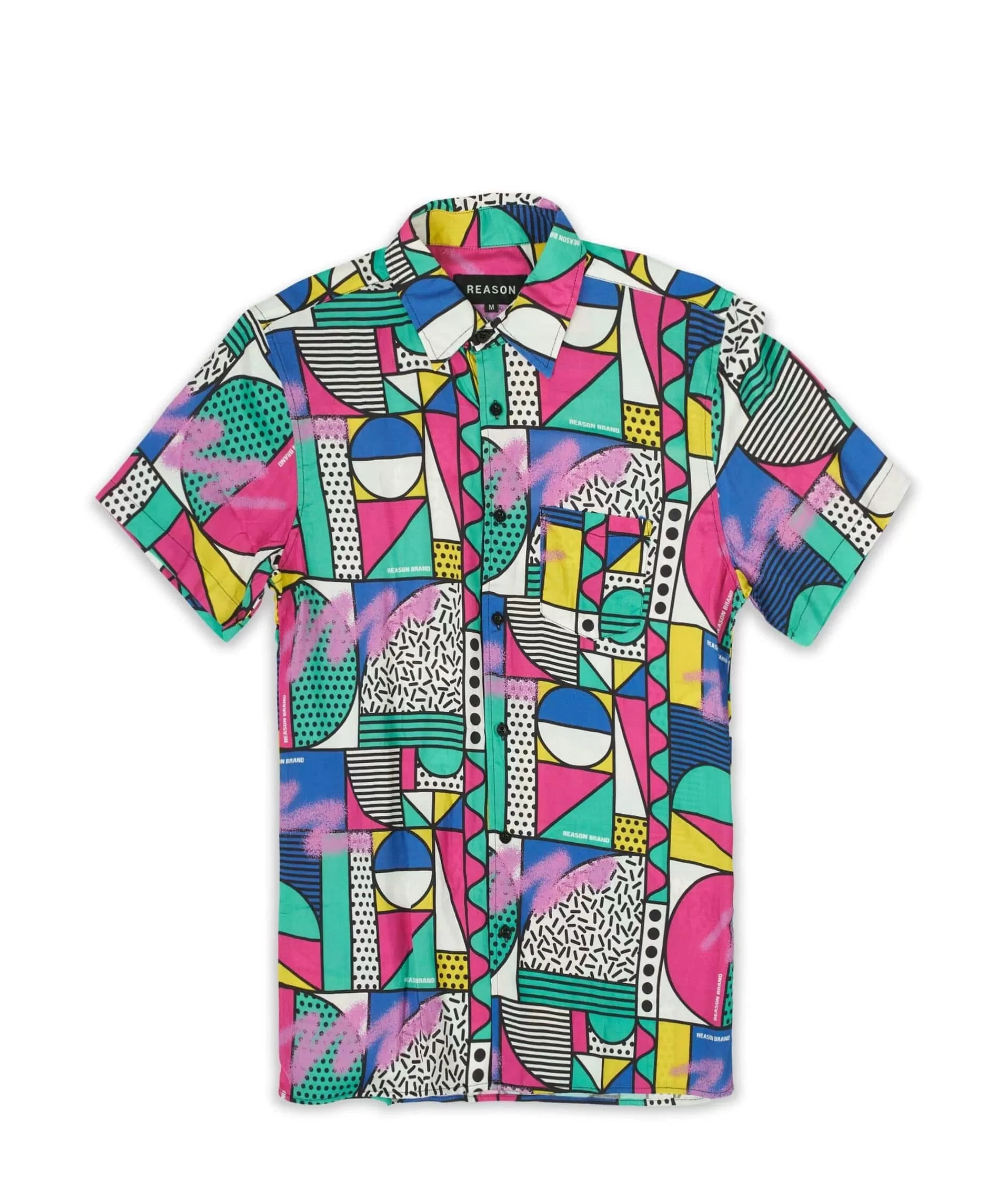 Hot Compose Allover Geometric Print Short Sleeve Shirt Button Downs