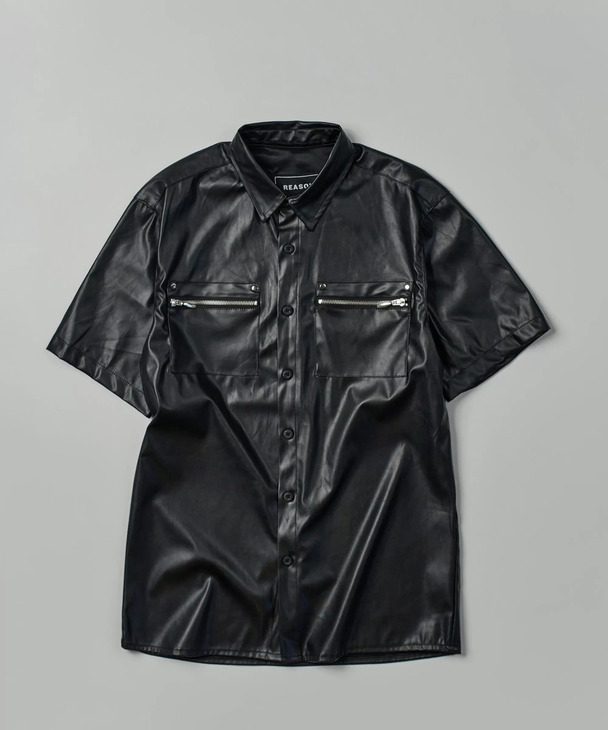 Shop Dante Faux Leather Short Sleeve Shirt - Black Button Downs