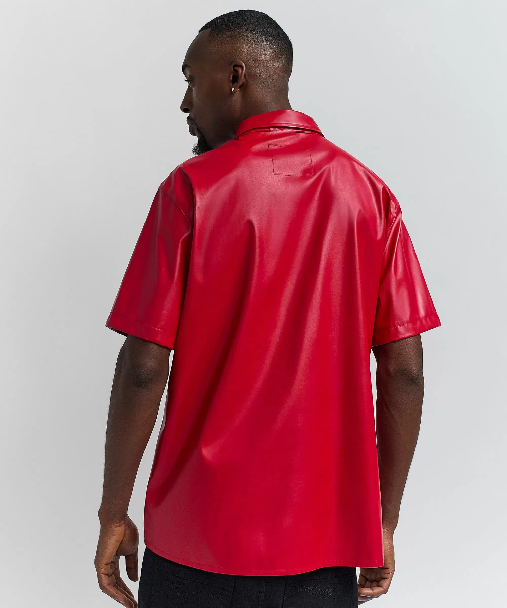 Outlet Dante Faux Leather Short Sleeve Shirt - Red Button Downs