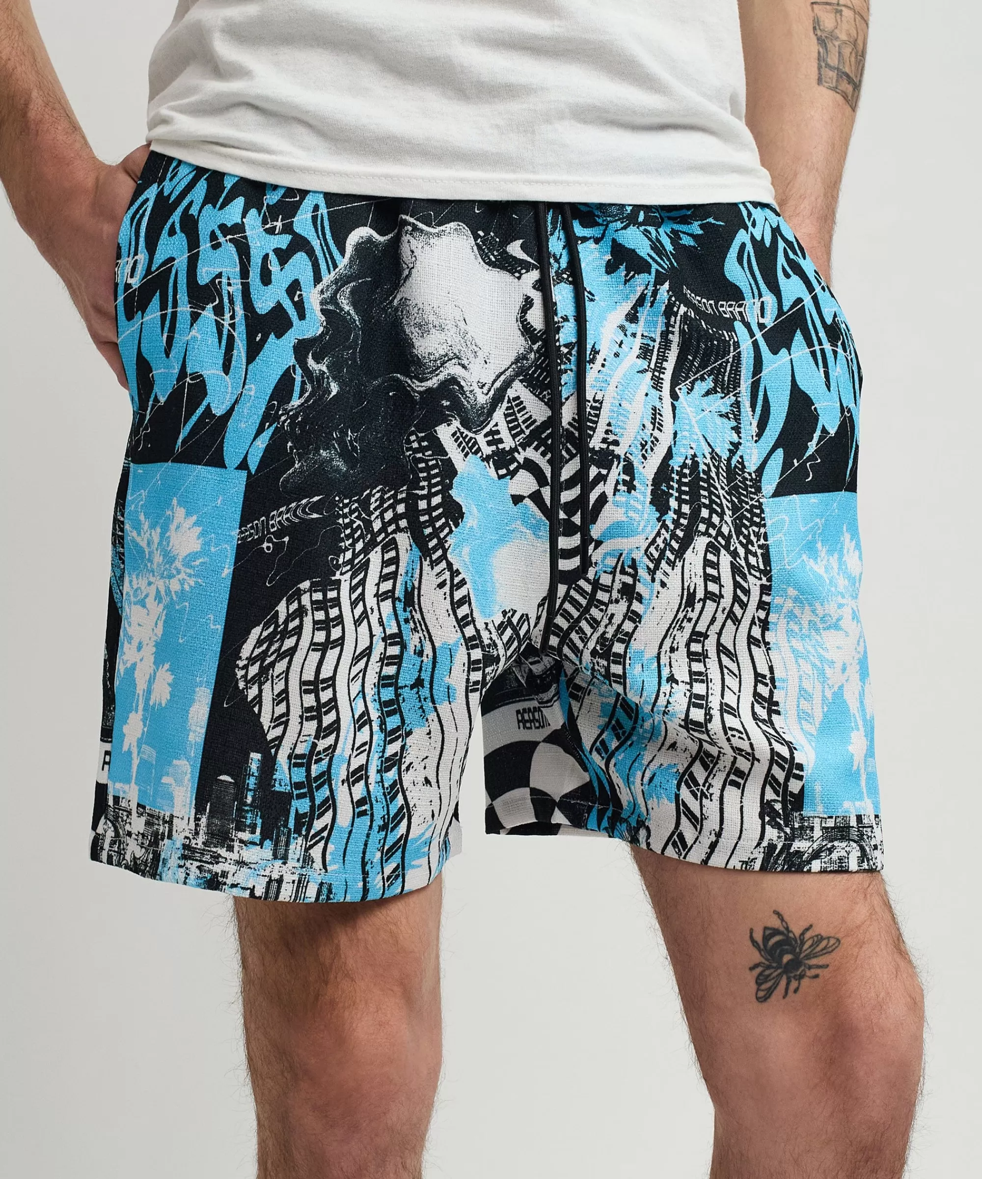 Flash Sale District Linen Texture Allover Print Shorts - Blue Shop All Bottoms | Shorts