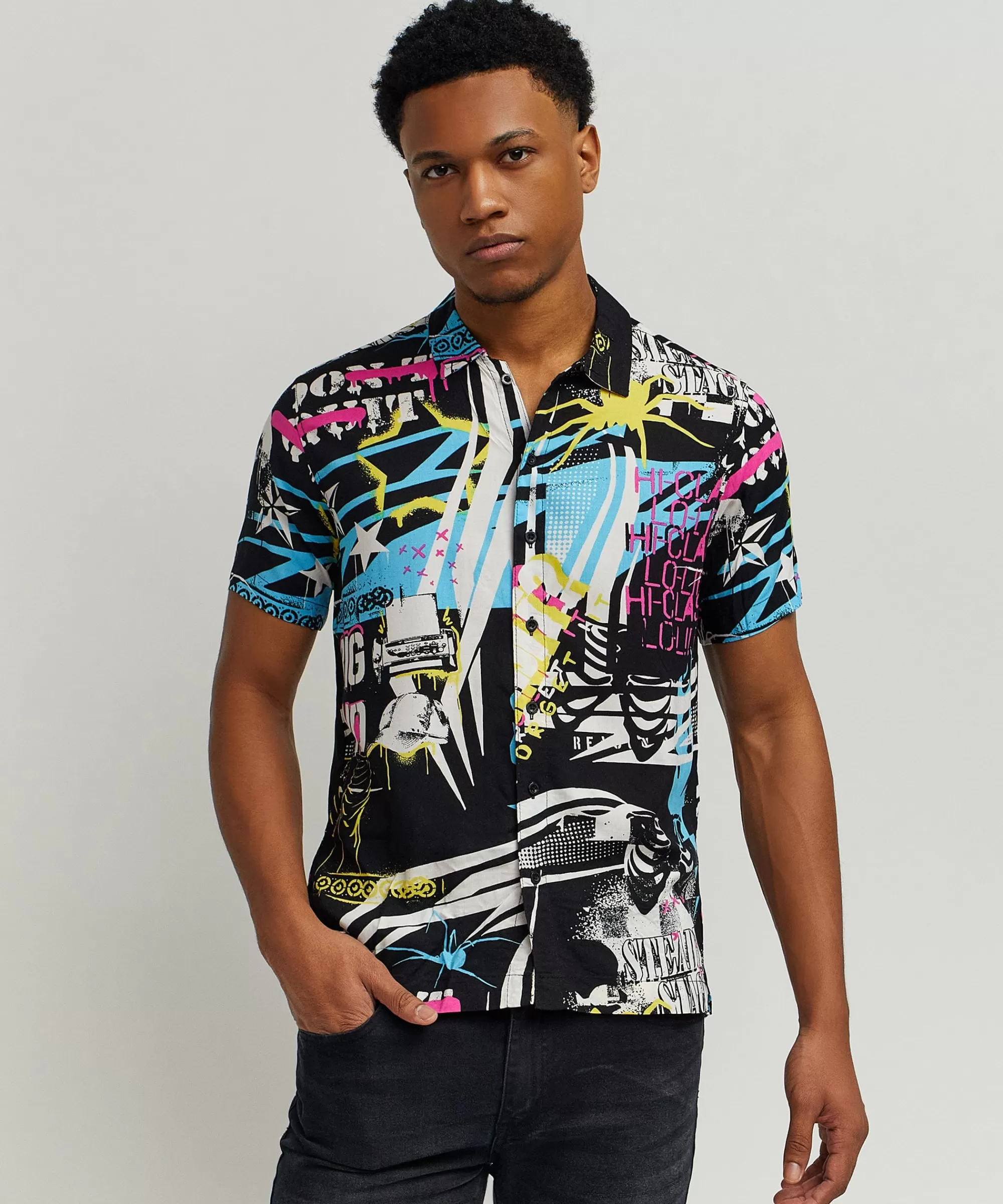 Clearance Don't Quit Allover Print Short Sleeve Shirt Button Downs