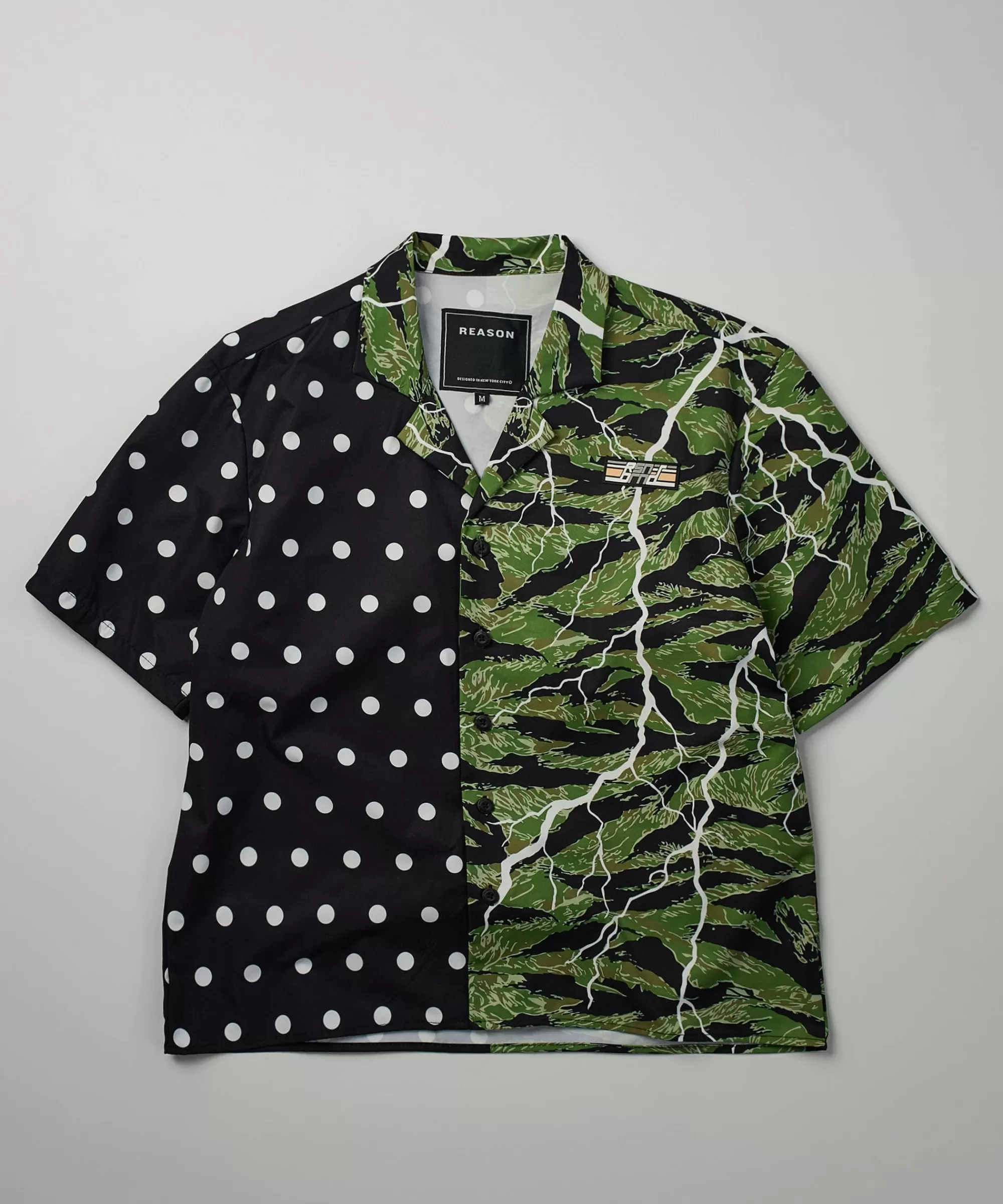 Outlet Dots And Camo Split Woven Short Sleeve Shirt Button Downs