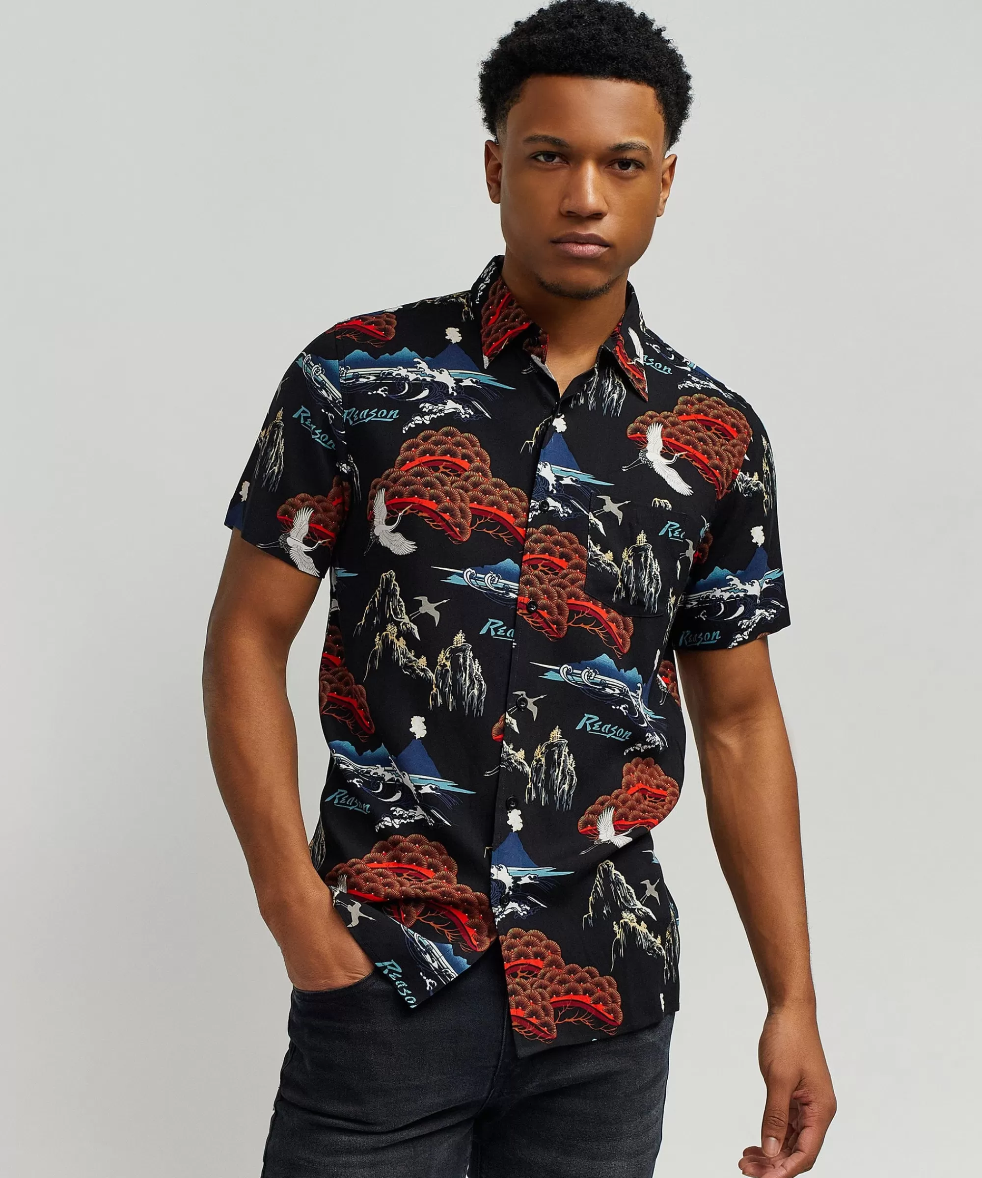 Clearance Eruption Allover Print Short Sleeve Shirt Button Downs