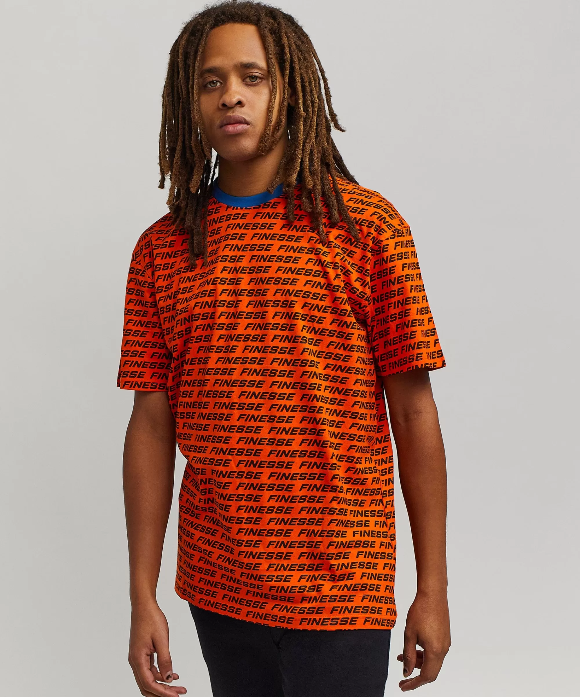 Outlet Finesse Allover Print Short Sleeve Tee - Orange Graphic Tees