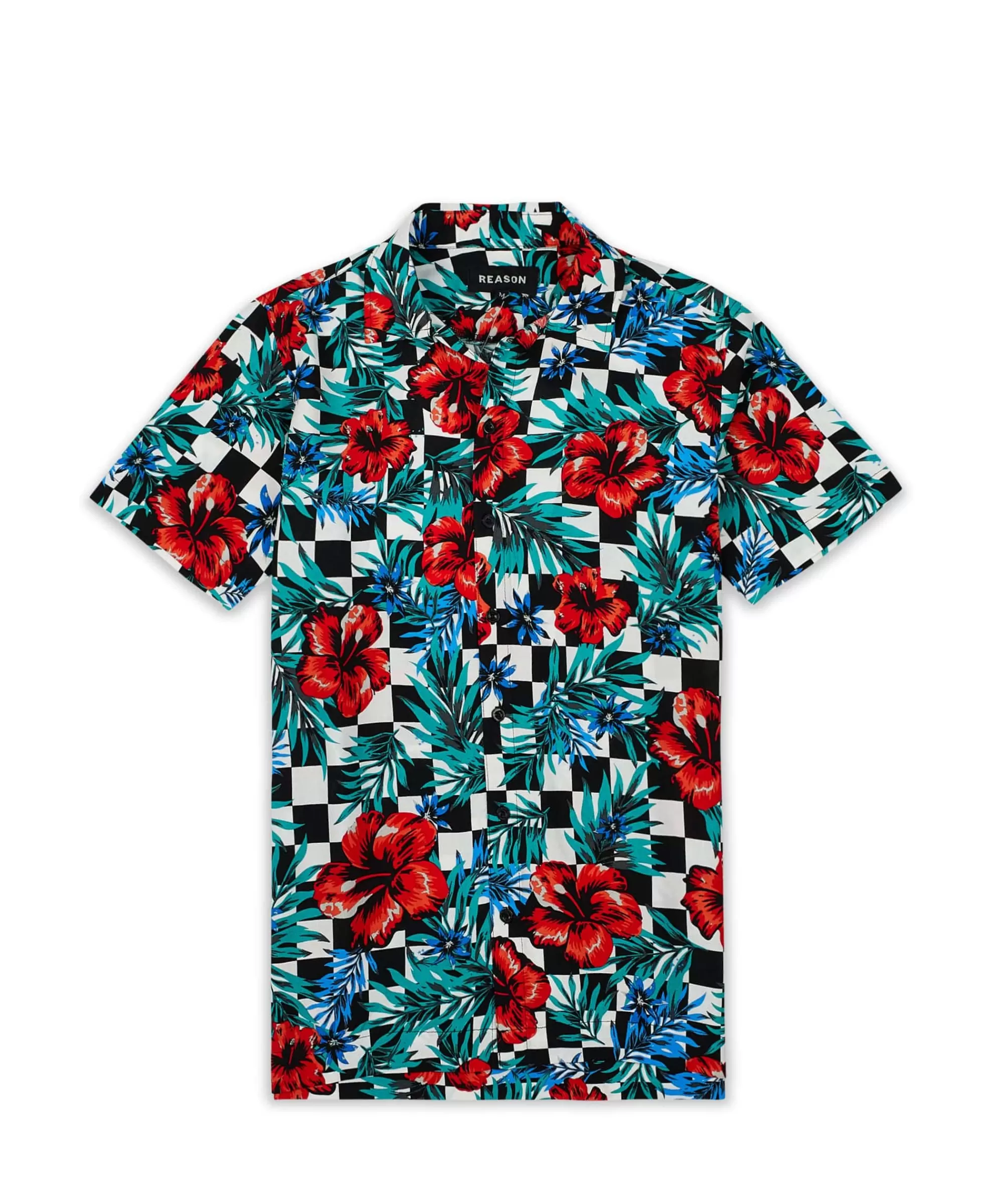 Clearance Floral Check Print Short Sleeve Shirt Button Downs