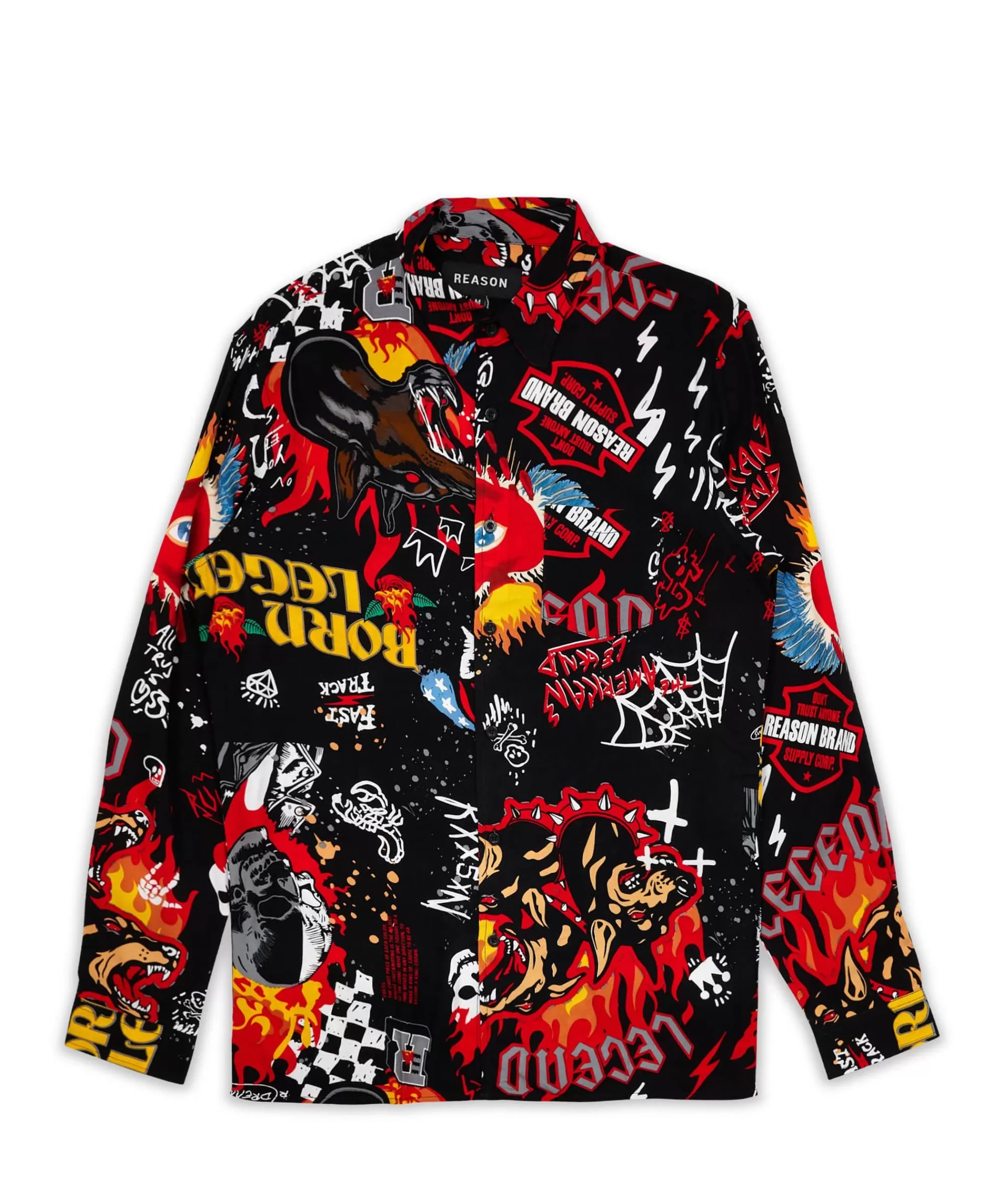 Hot Fury Graffiti Allover Print Long Sleeve Shirt Button Downs