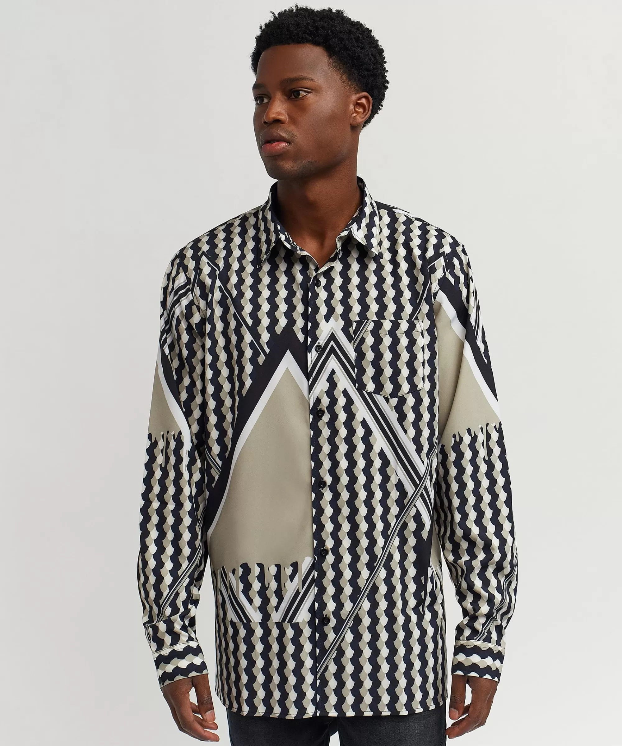 Discount Geo Print Long Sleeve Woven Shirt Button Downs