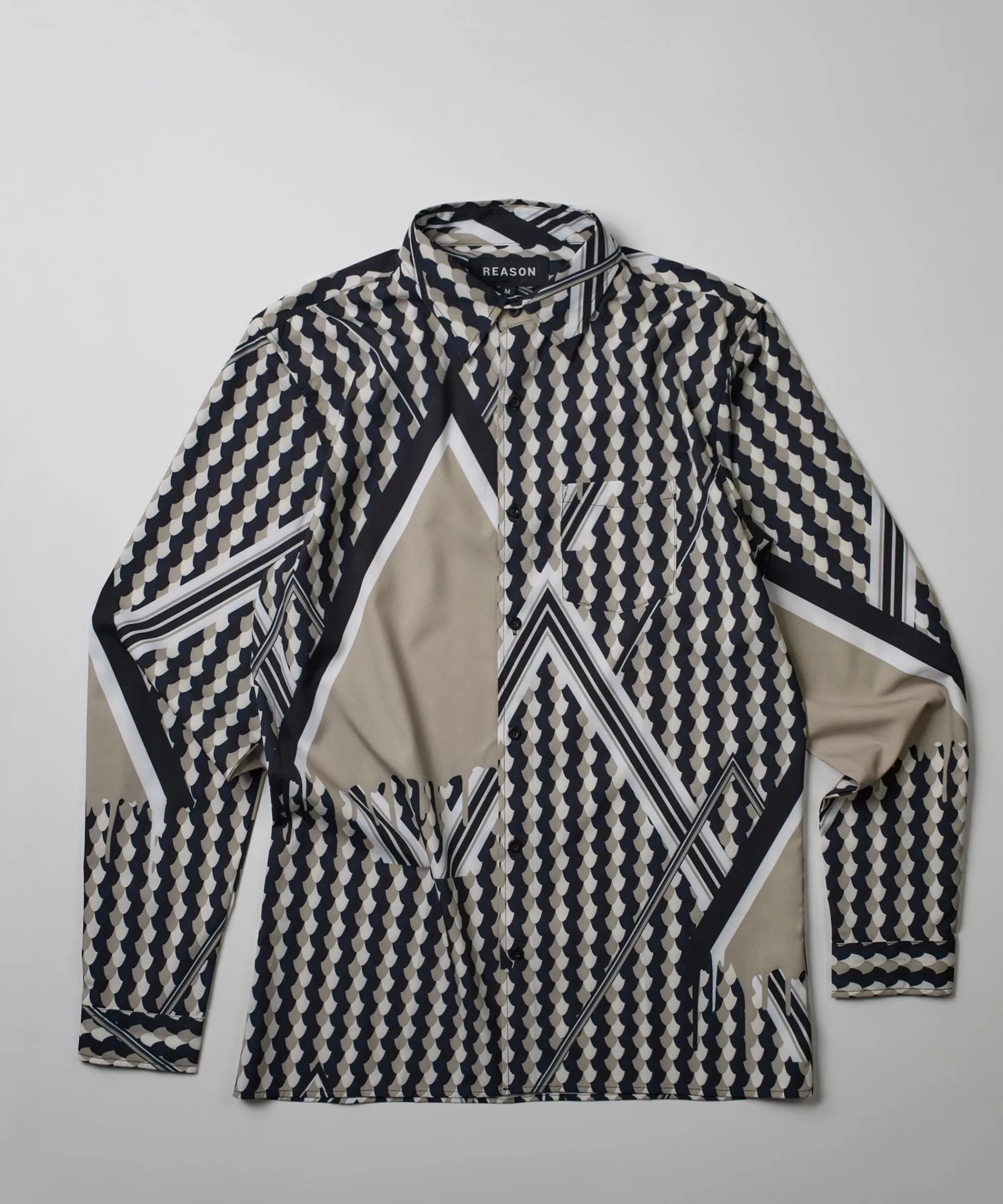 Discount Geo Print Long Sleeve Woven Shirt Button Downs