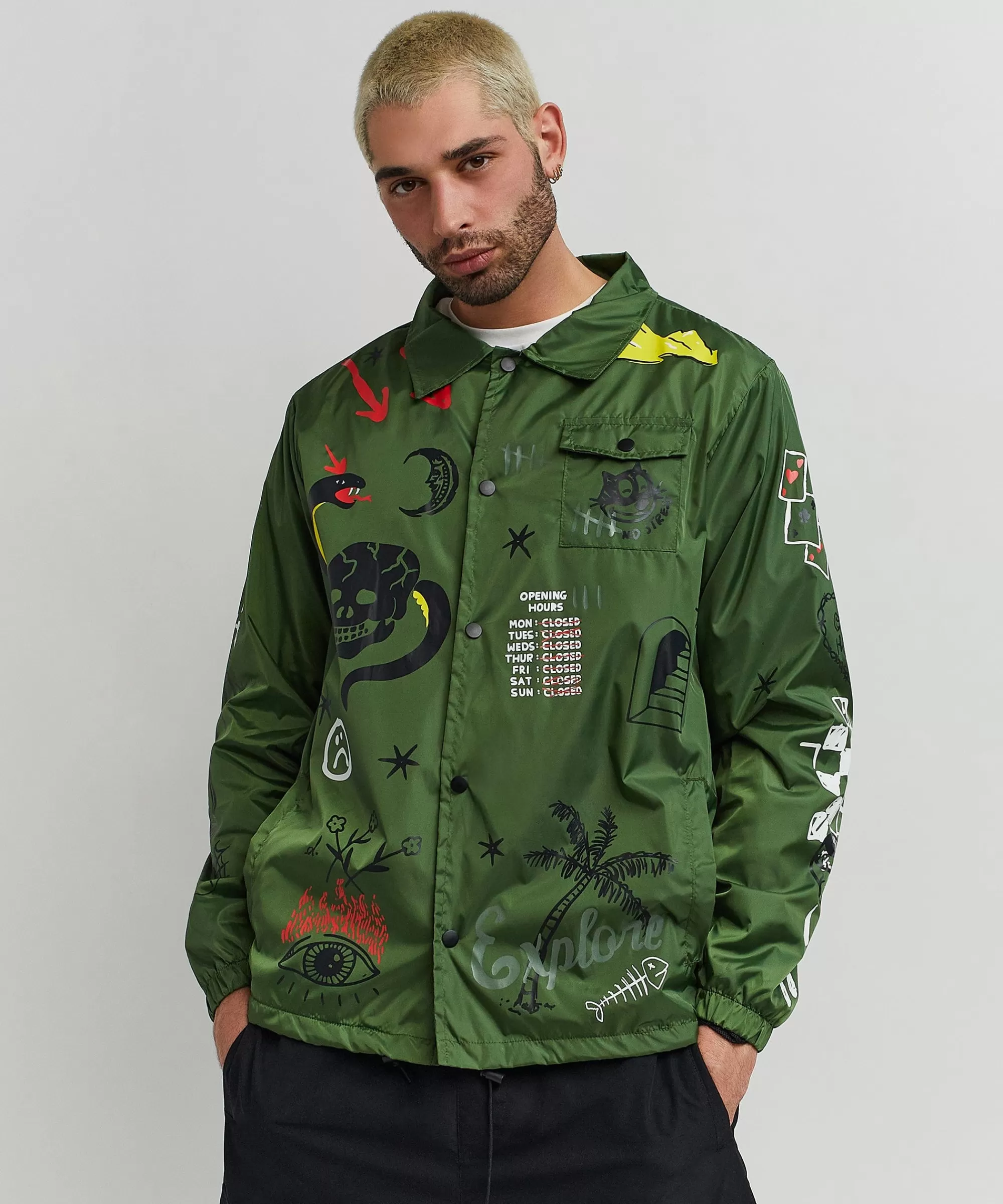 Fashion Gritty Coaches Jacket - Olive Green Lightweight Jackets