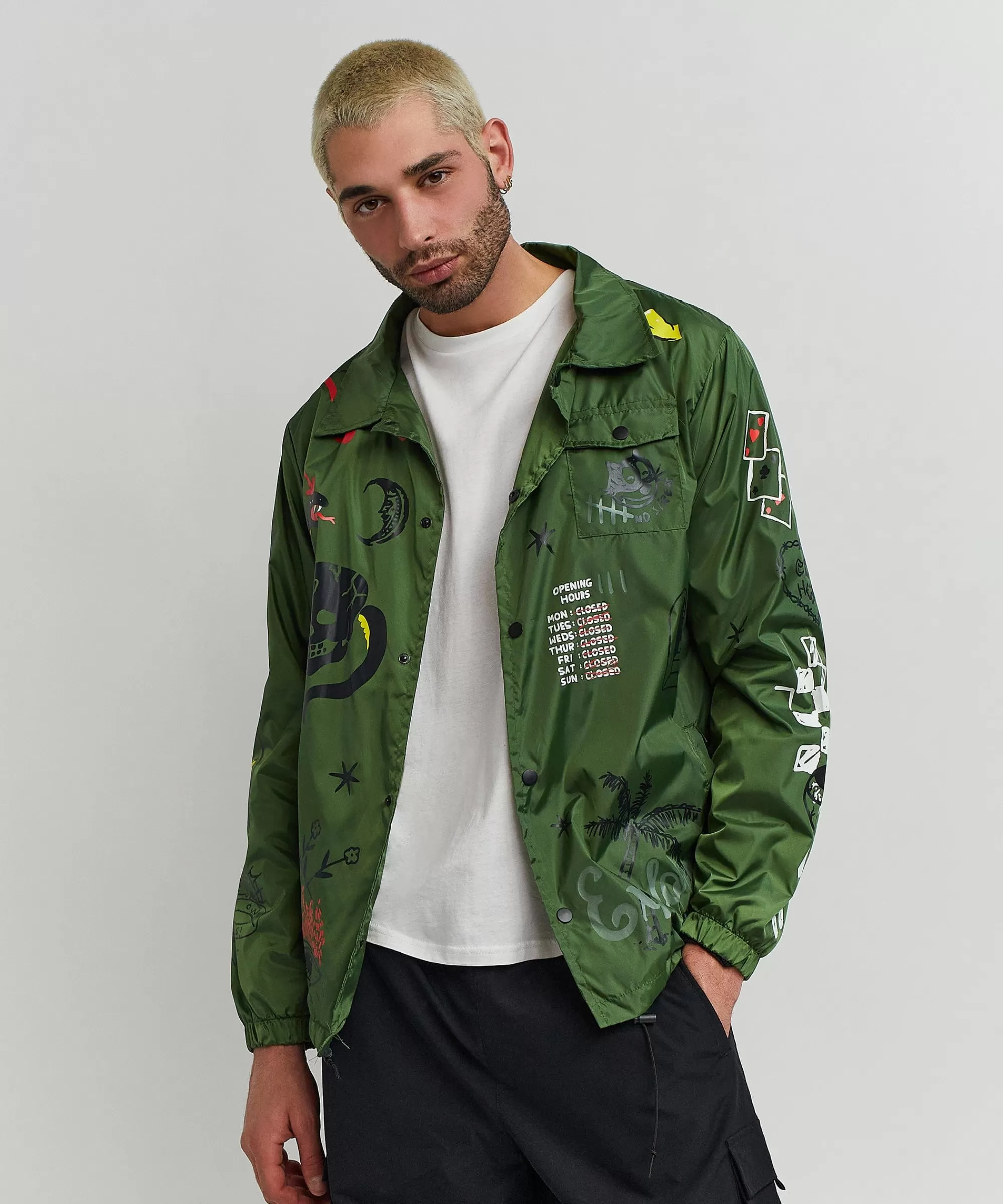 Fashion Gritty Coaches Jacket - Olive Green Lightweight Jackets