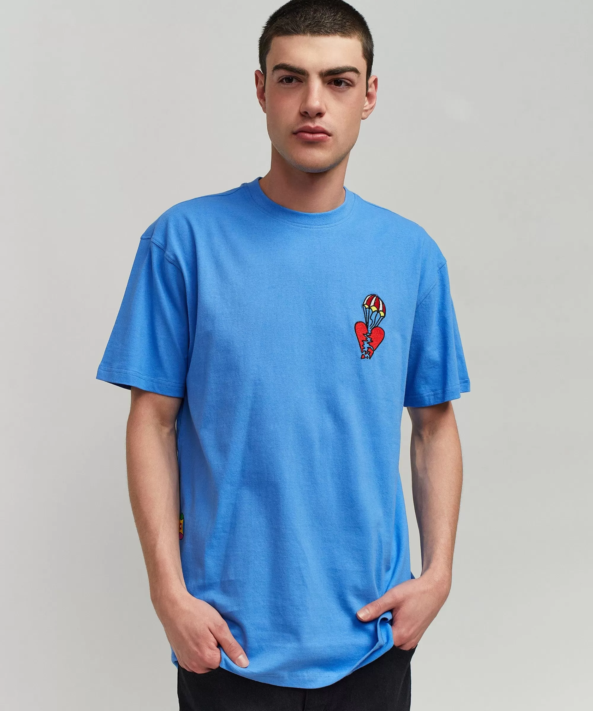 Online Heart Broken Short Sleeve Tee - Blue Graphic Tees