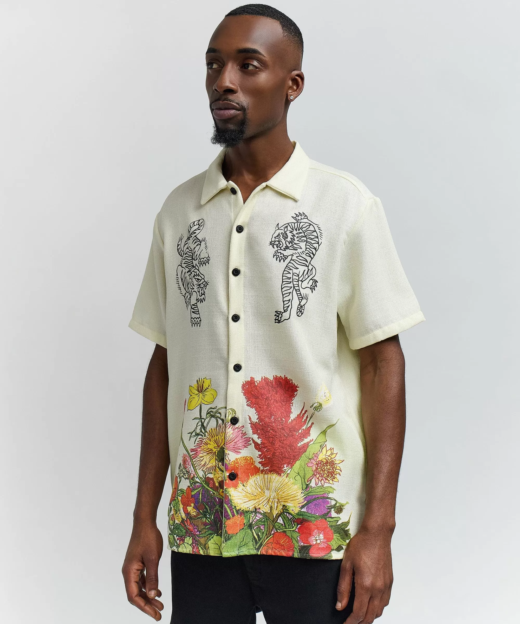 Discount Kamikaze Linen Texture Button Down Short Sleeve Shirt - Tan Button Downs