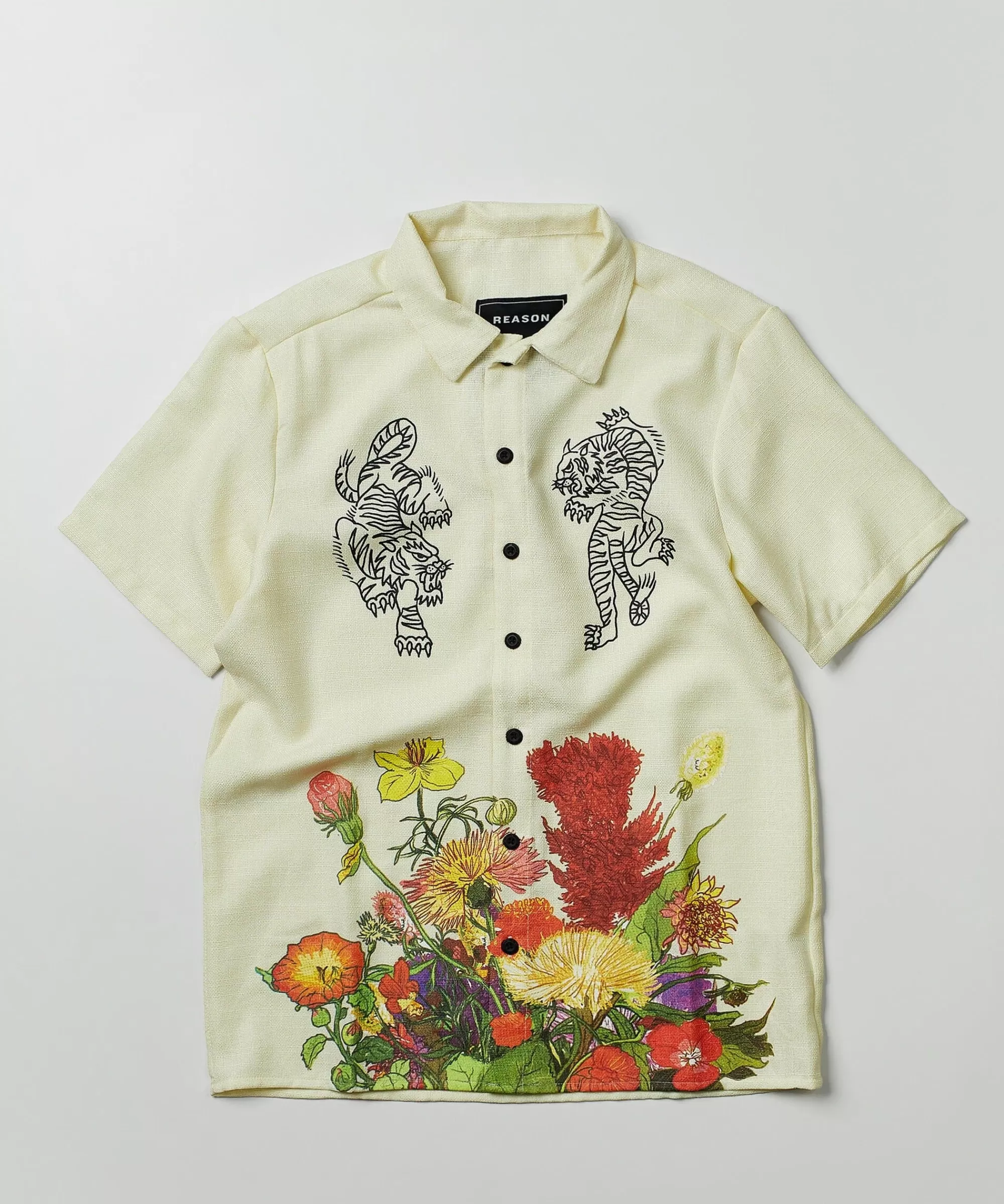 Discount Kamikaze Linen Texture Button Down Short Sleeve Shirt - Tan Button Downs