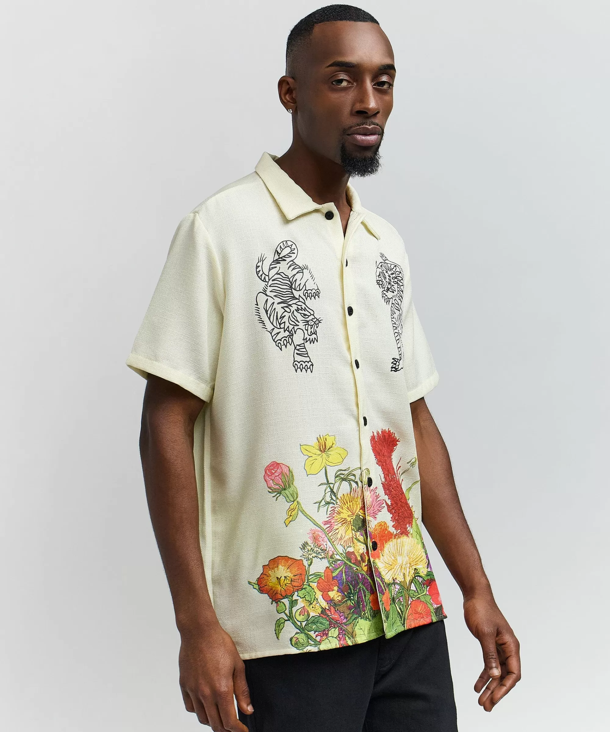 Discount Kamikaze Linen Texture Button Down Short Sleeve Shirt - Tan Button Downs