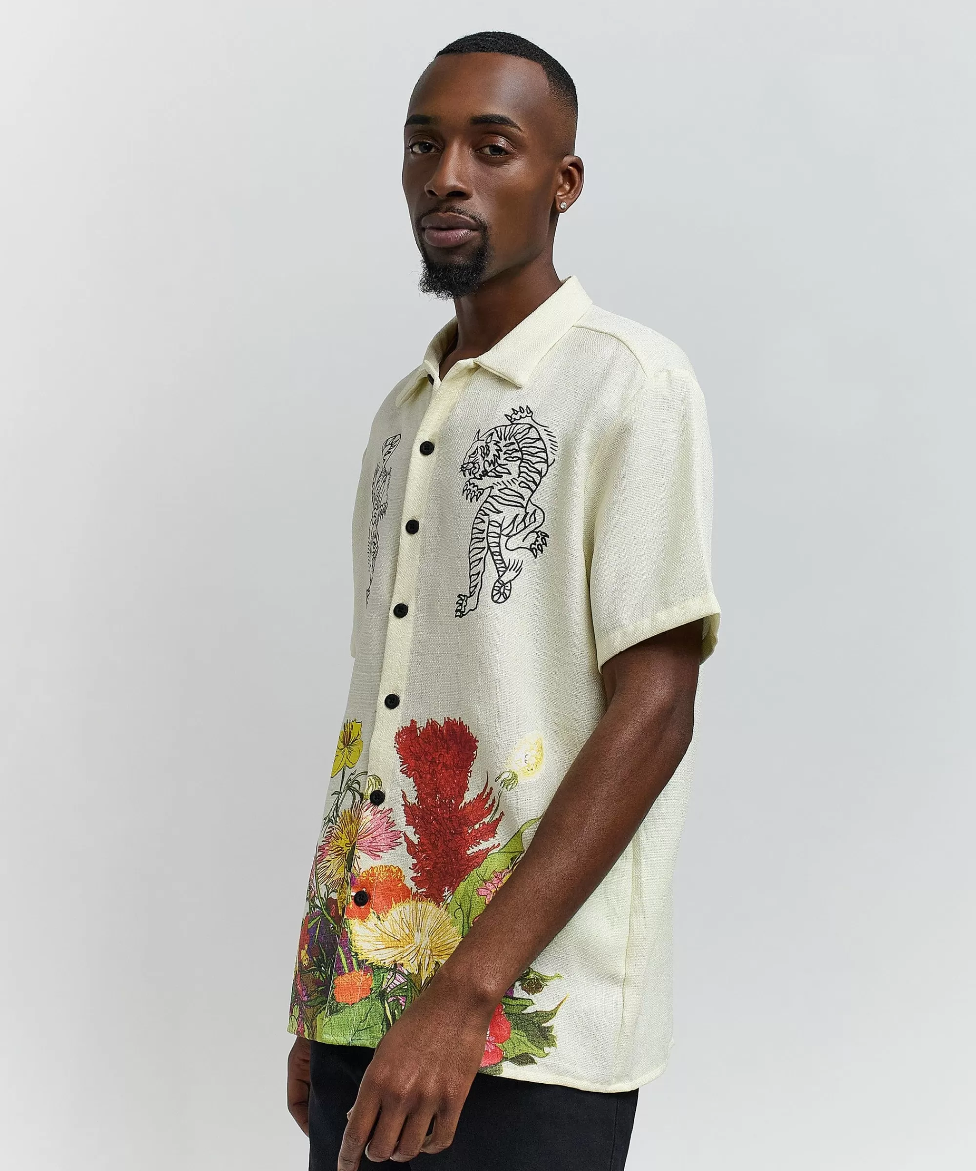Discount Kamikaze Linen Texture Button Down Short Sleeve Shirt - Tan Button Downs
