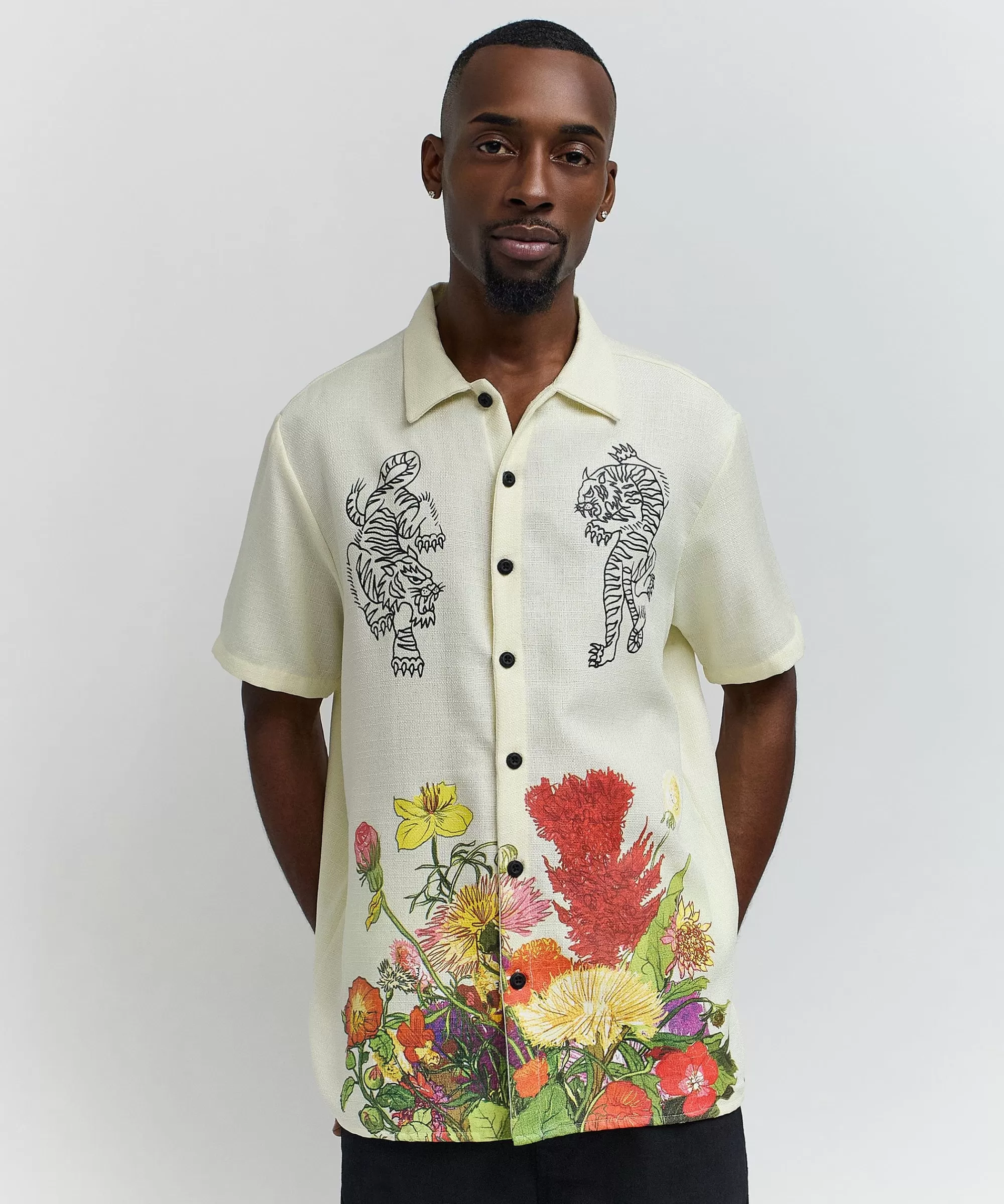 Discount Kamikaze Linen Texture Button Down Short Sleeve Shirt - Tan Button Downs