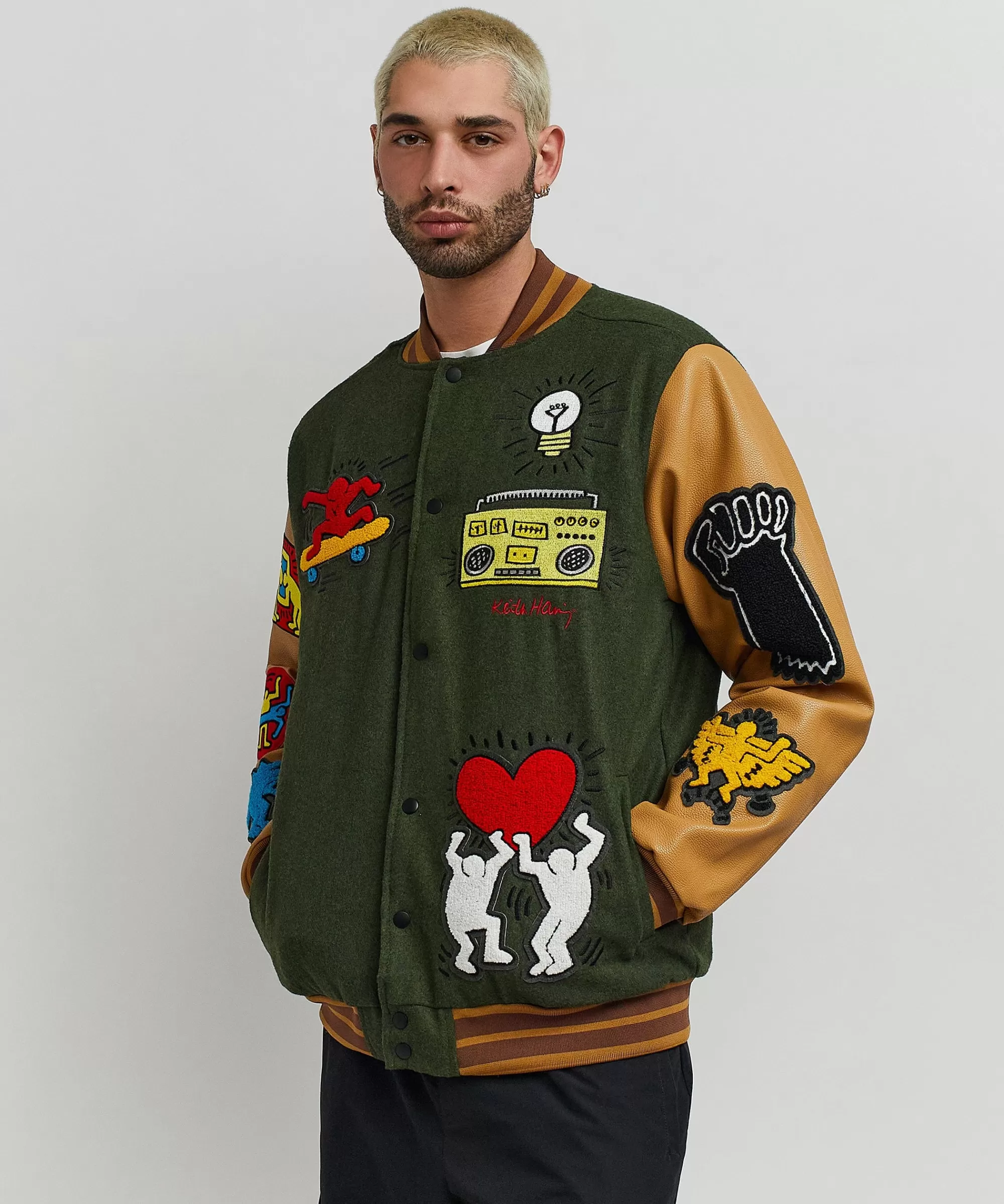 Shop Keith Haring Holding Hands Varsity Jacket Varsity Jackets