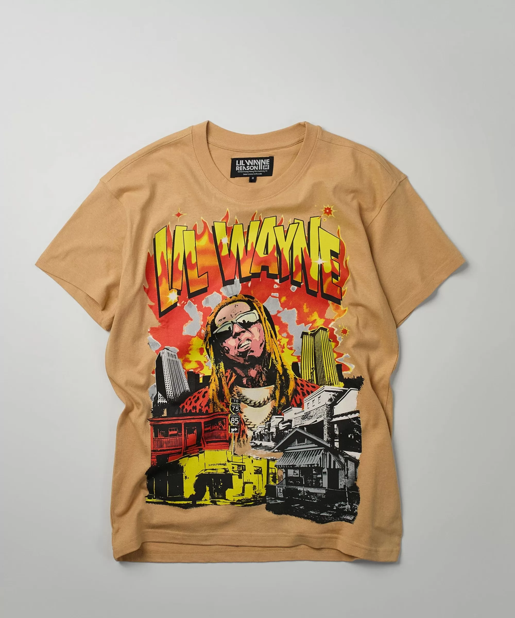 Cheap Lil Wayne New Orleans Short Sleeve Tee - Khaki Graphic Tees