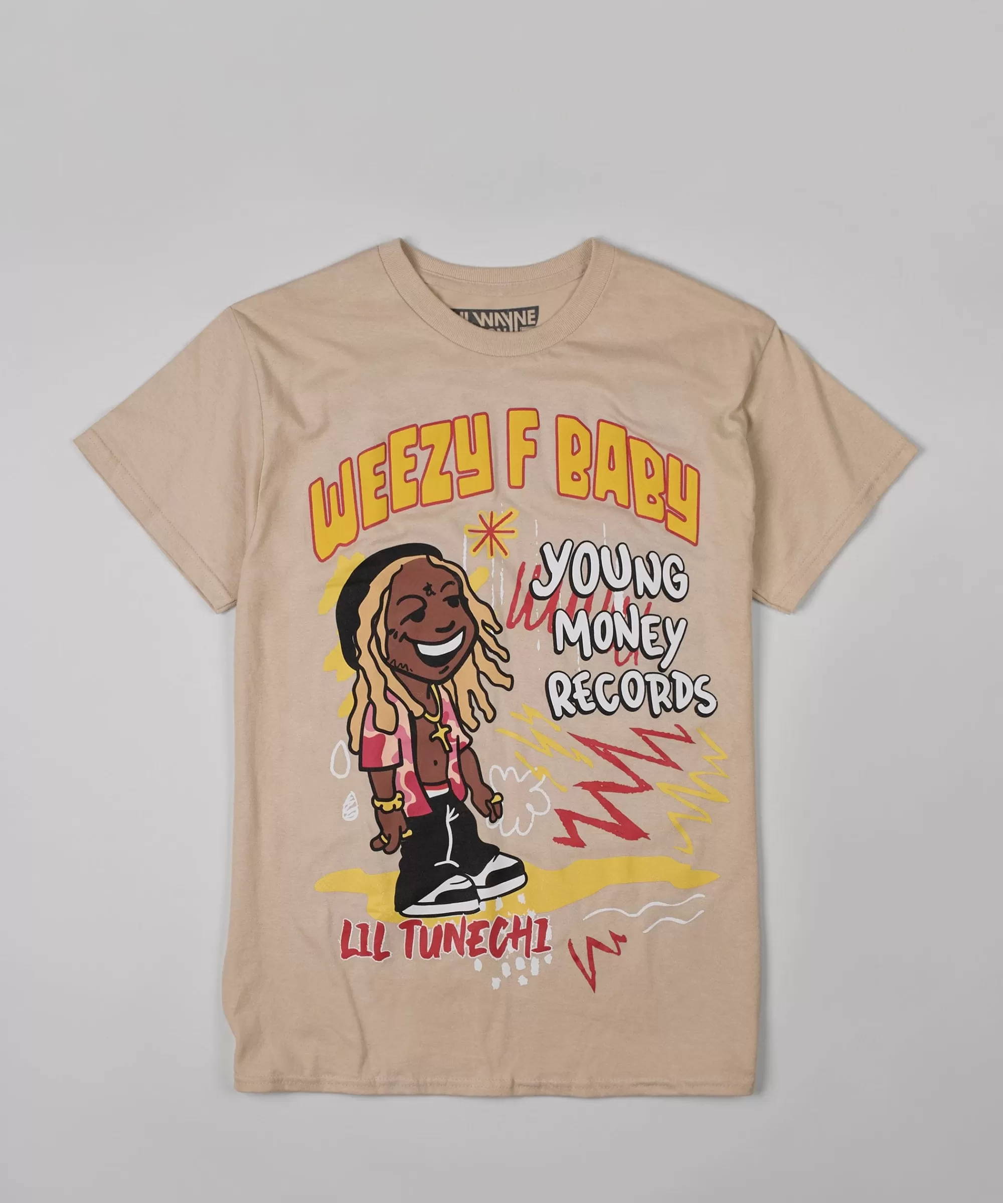 Clearance Lil Wayne Real GS Front And Back Print Short Sleeve Tee - Khaki Graphic Tees
