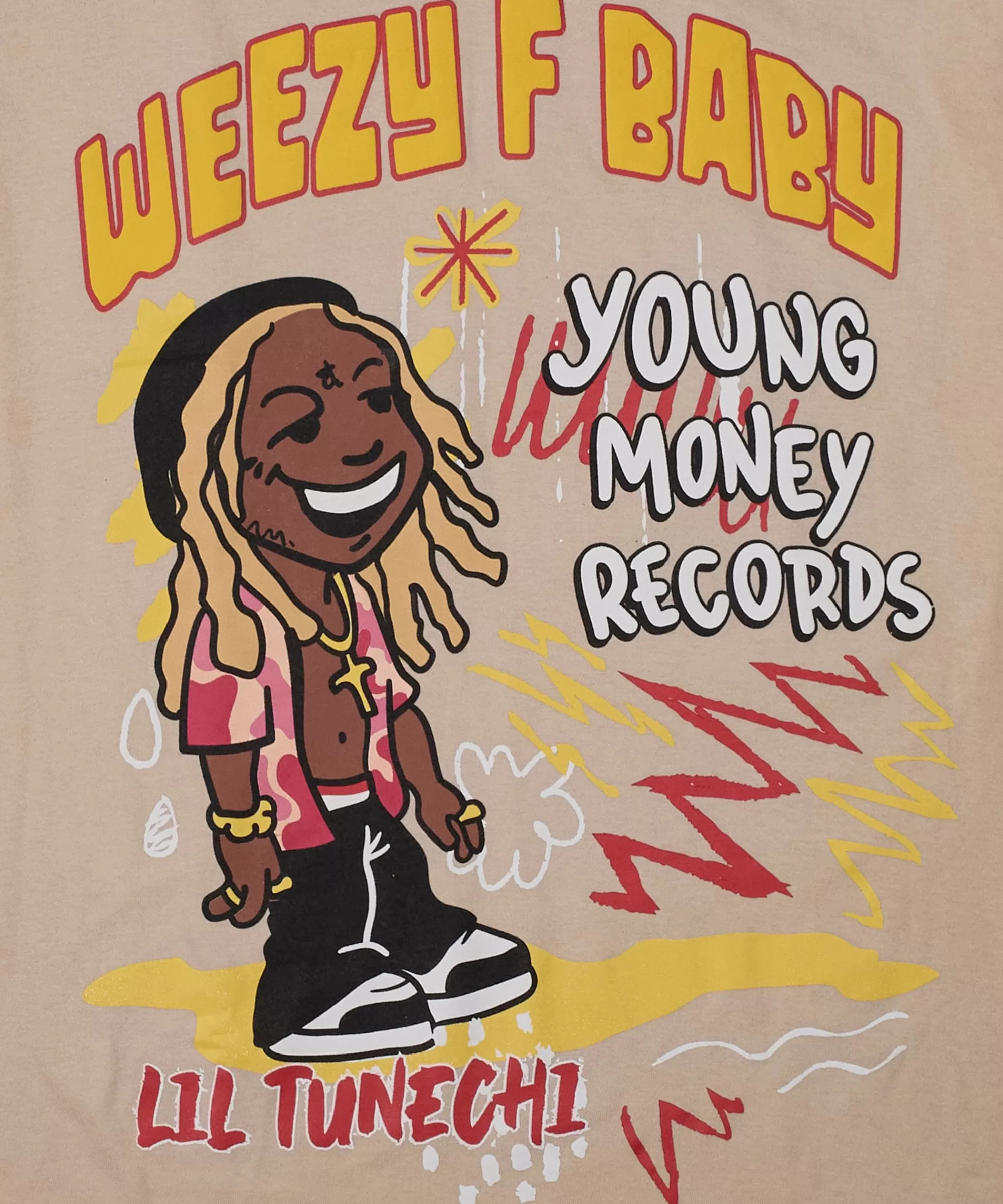 Clearance Lil Wayne Real GS Front And Back Print Short Sleeve Tee - Khaki Graphic Tees