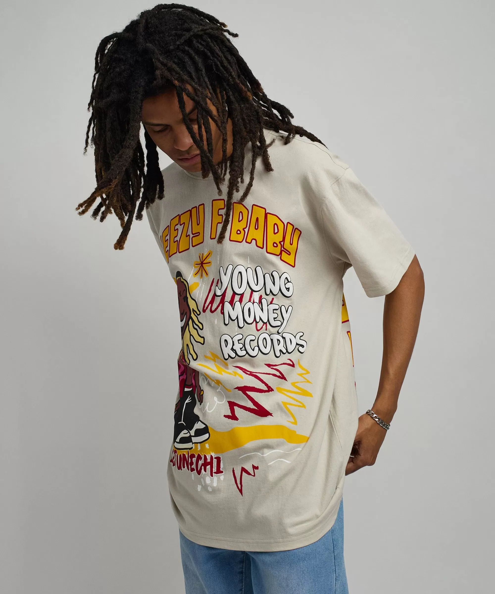 Clearance Lil Wayne Real GS Front And Back Print Short Sleeve Tee - Khaki Graphic Tees