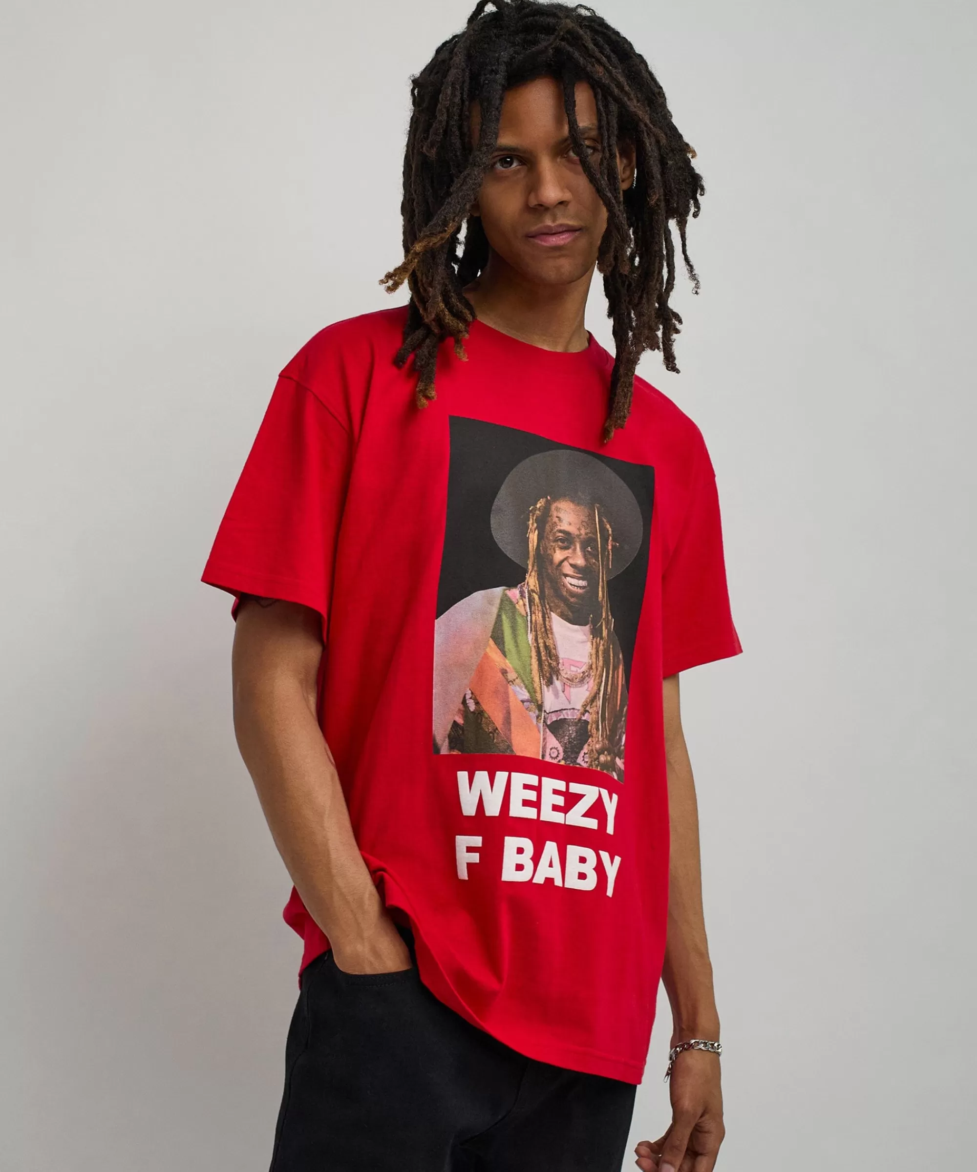 Discount Lil Wayne Weezy F Baby Photo Short Sleeve Tee - Red Graphic Tees
